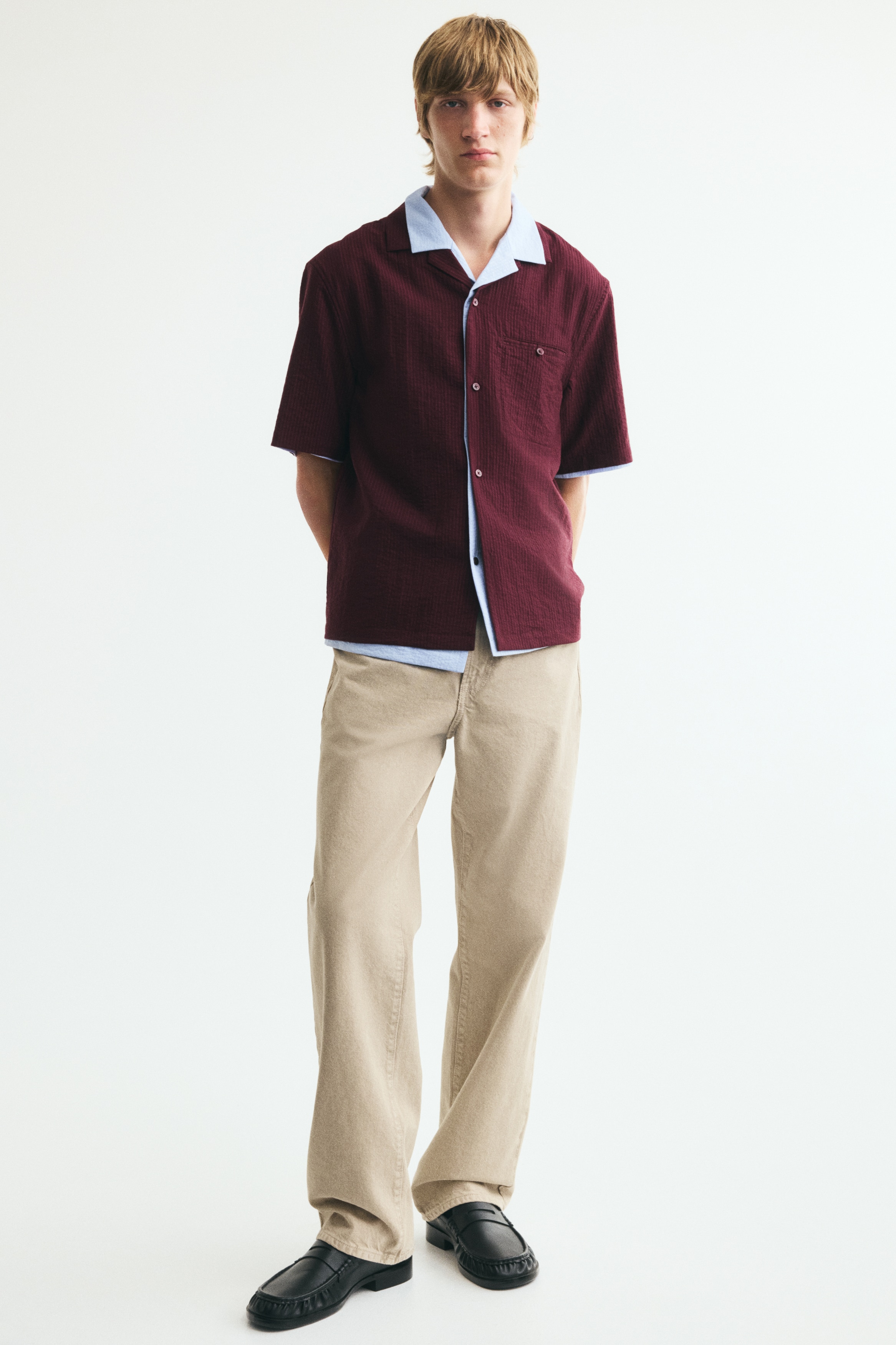 Relaxed Fit Resort shirt - Burgundy/Light blue/Cream