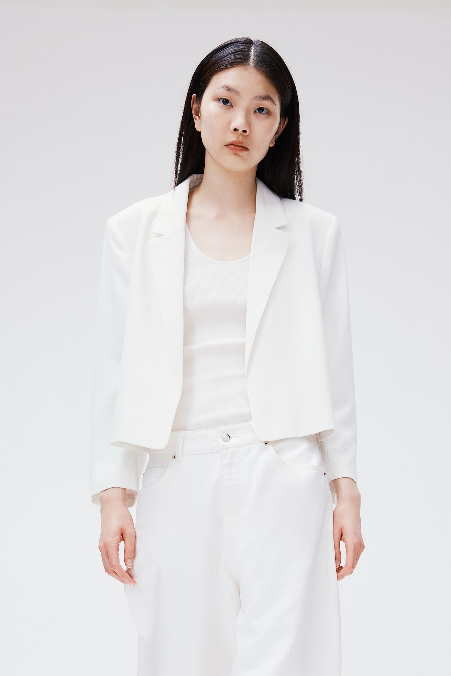 Slit Cuff Blazer - White/Light beige/Black - 4