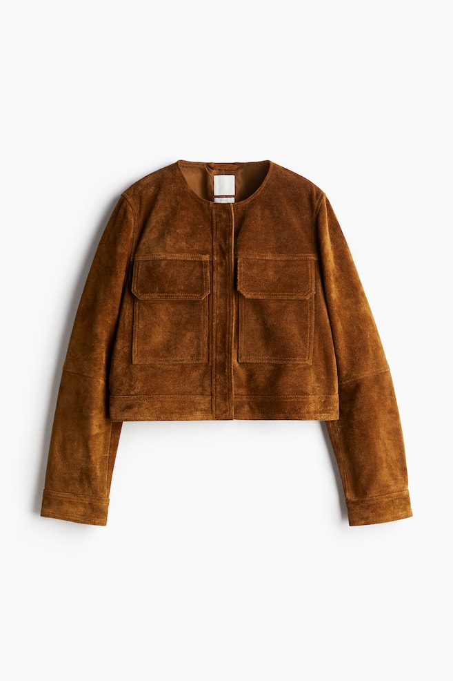 Veste en cuir velours - Marron - 1