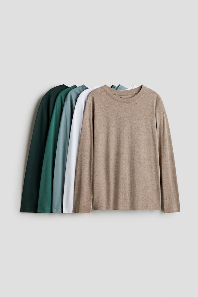 5er-Pack Jerseyshirts - Beigemeliert/Matttürkis/Dunkelrot/Graubraun/Grau/Schwarz/Weiss/Khakigrün/Gestreift - 1