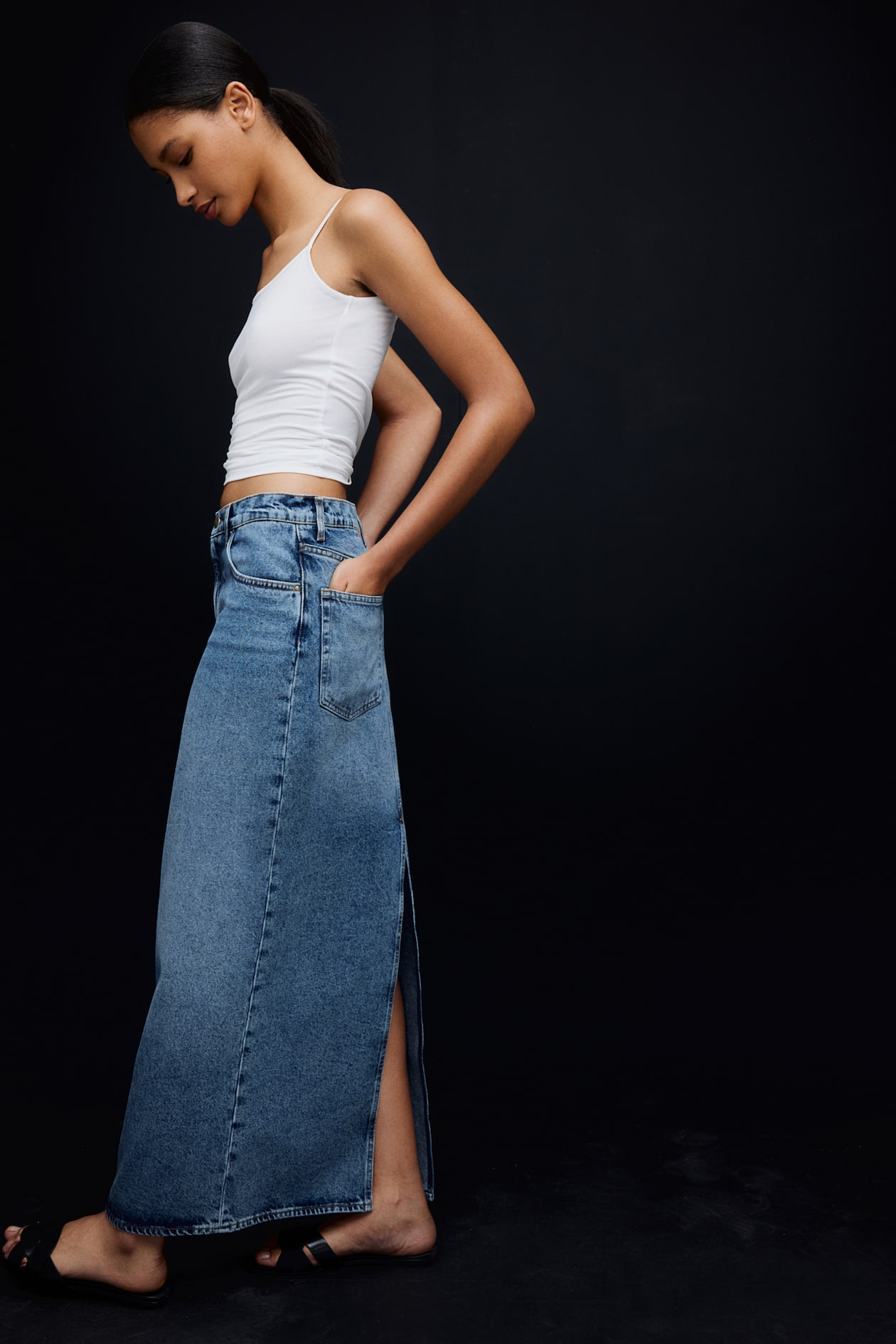 Long Denim Skirt - Regular waist - Long - Denim blue - Ladies | H&M US