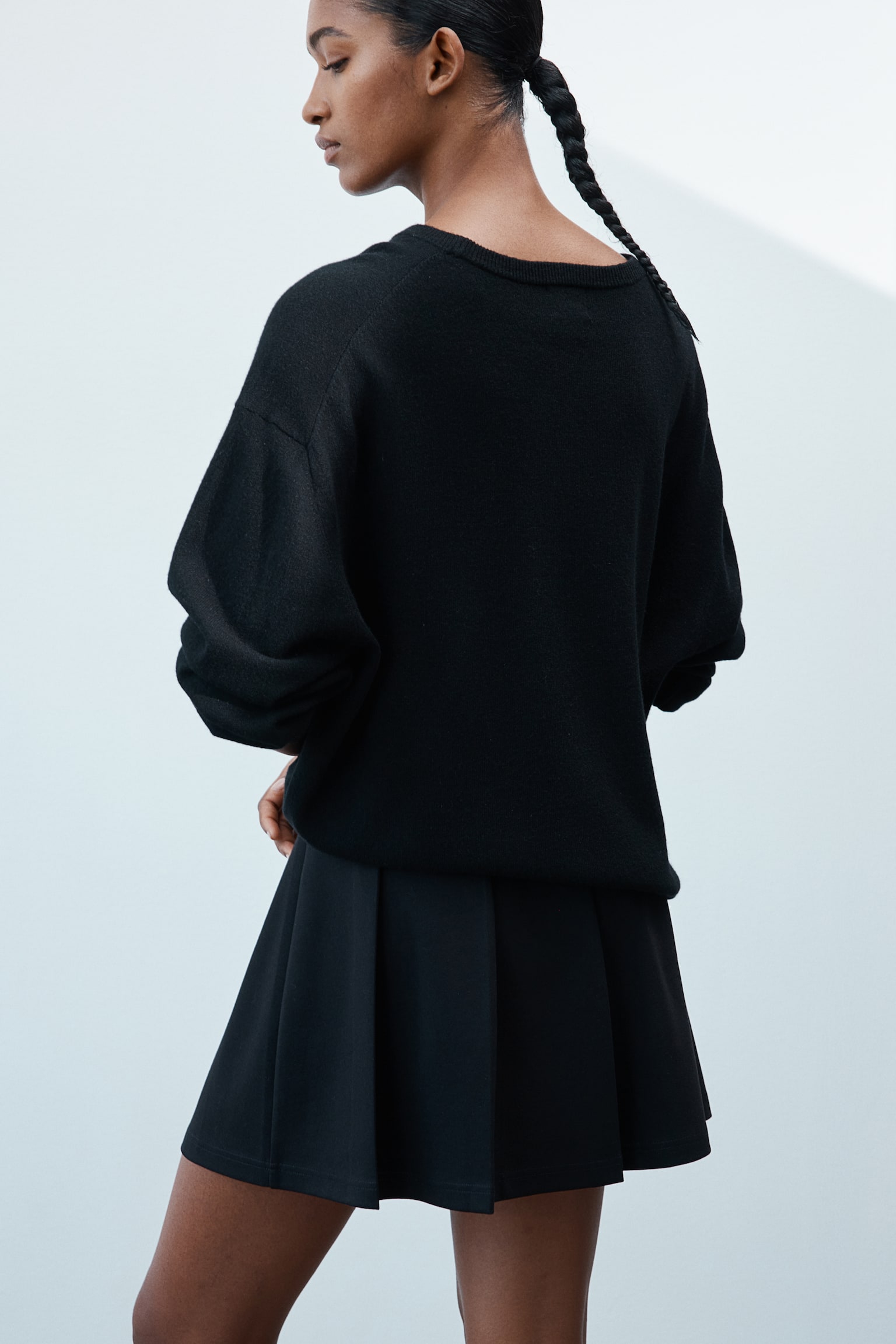 Pleated Jersey Skirt - Black/Dark grey/Pinstripe - 6