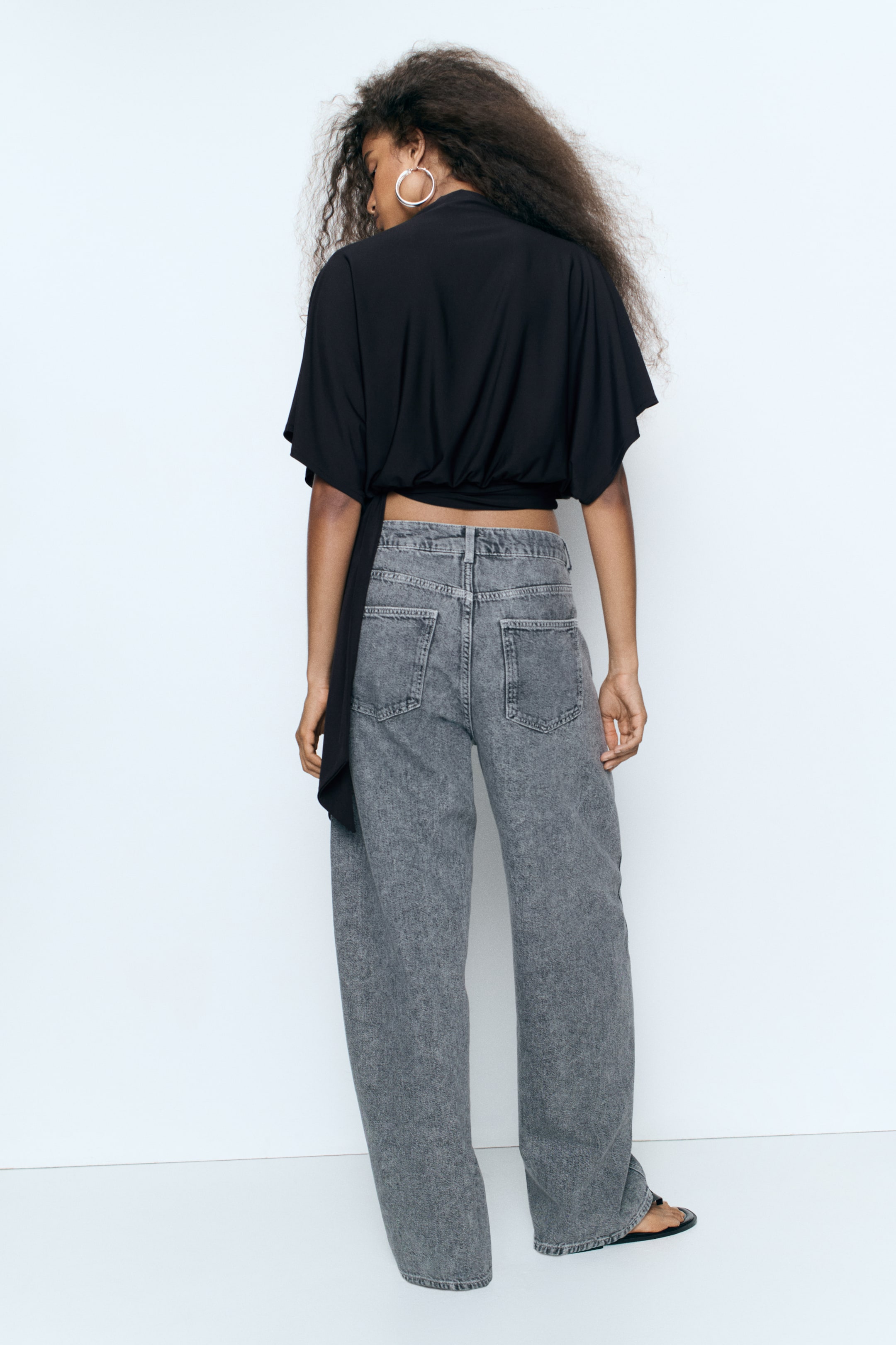 Tie-Detail Batwing-Sleeved Top