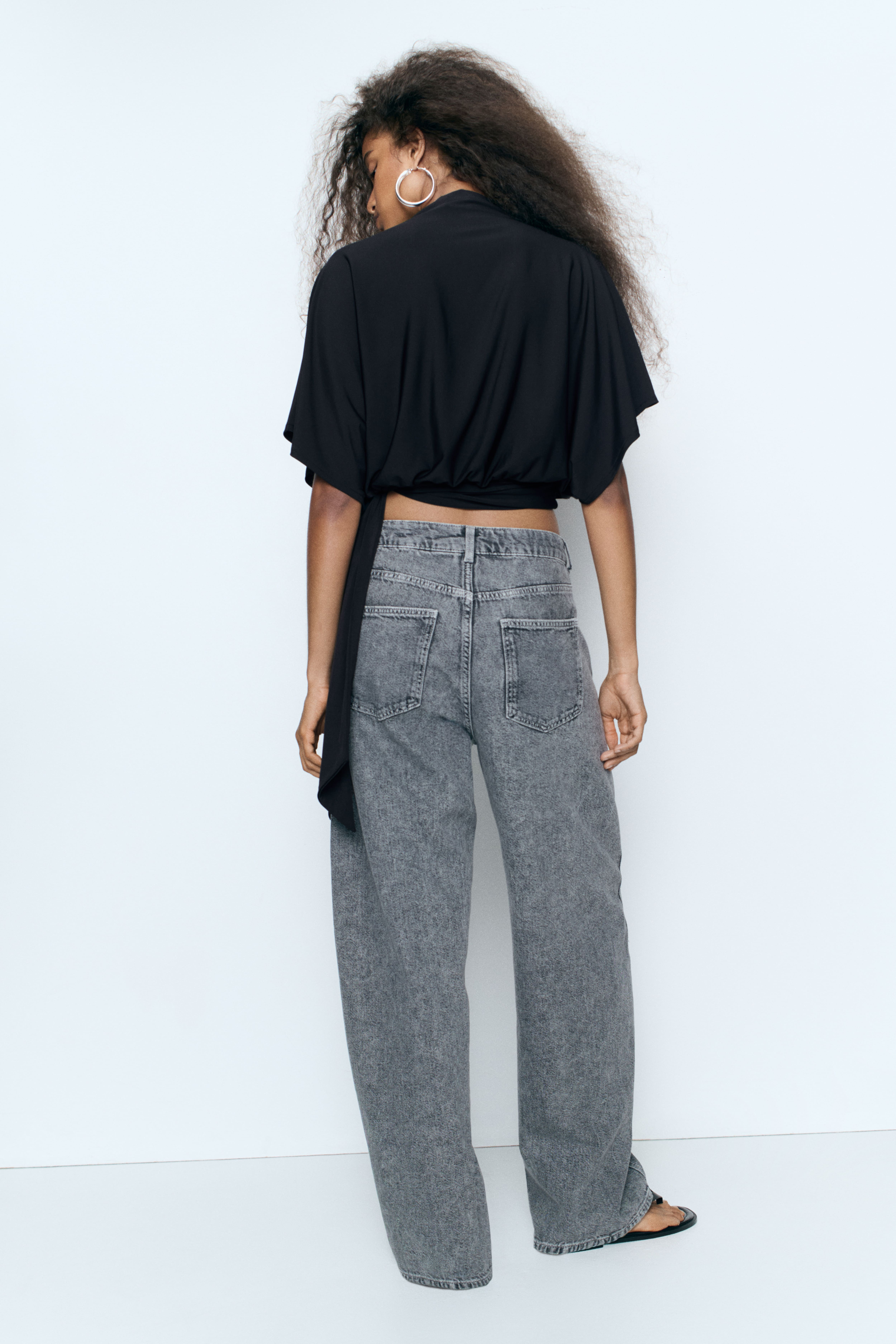 Tie-Detail Batwing-Sleeved Top
