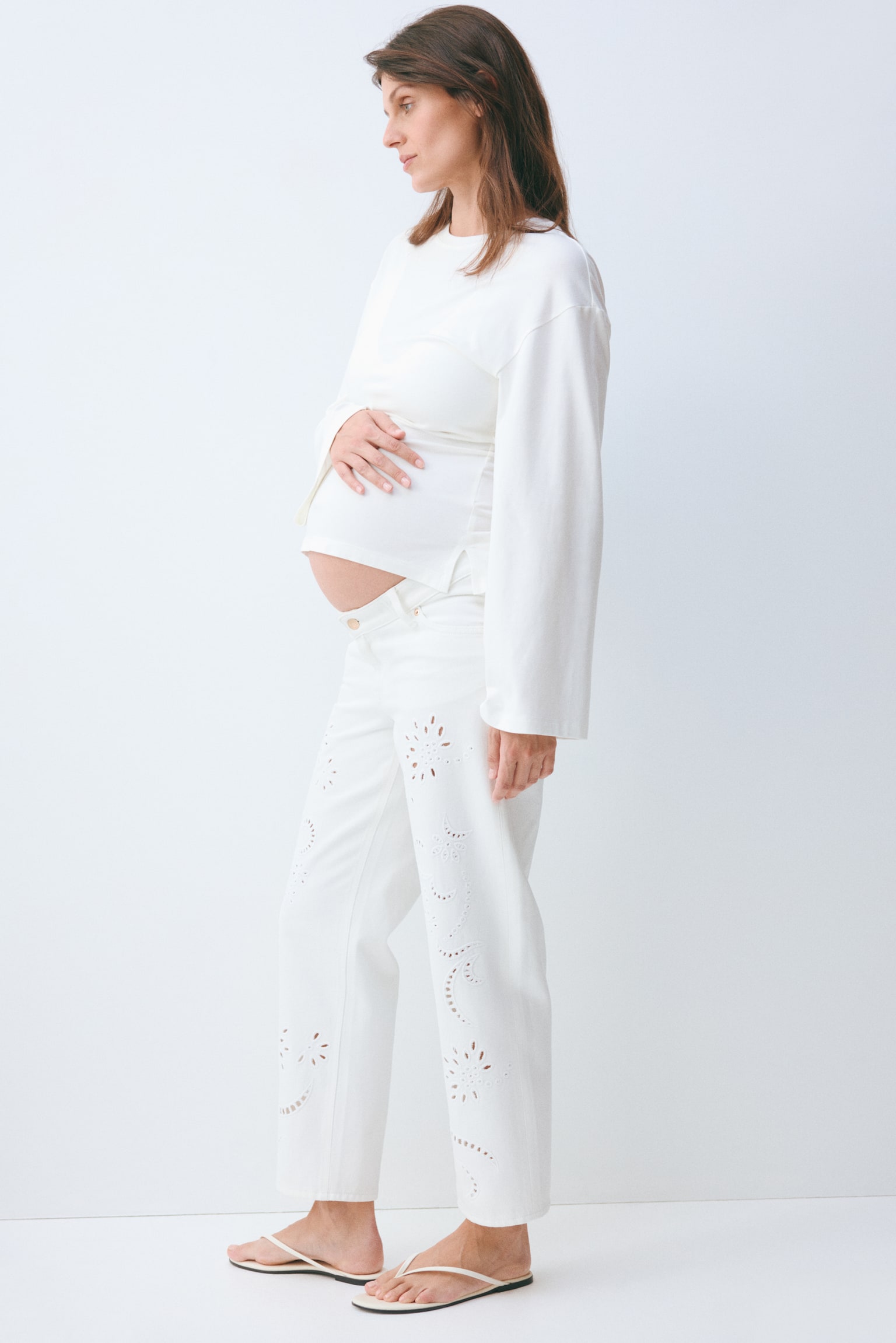 MAMA Straight Ankle Jeans - לבן - 5