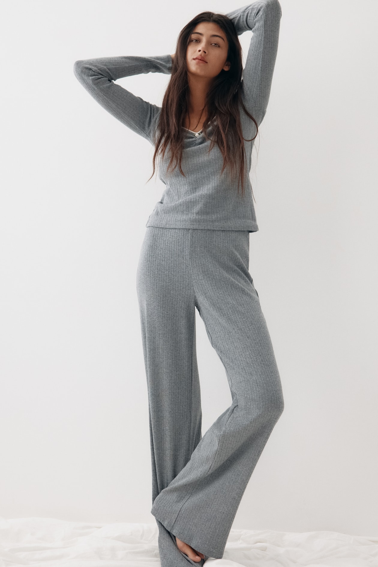 Pyjama en pointelle de coton - Gris foncé chiné - FEMME | H&M FR