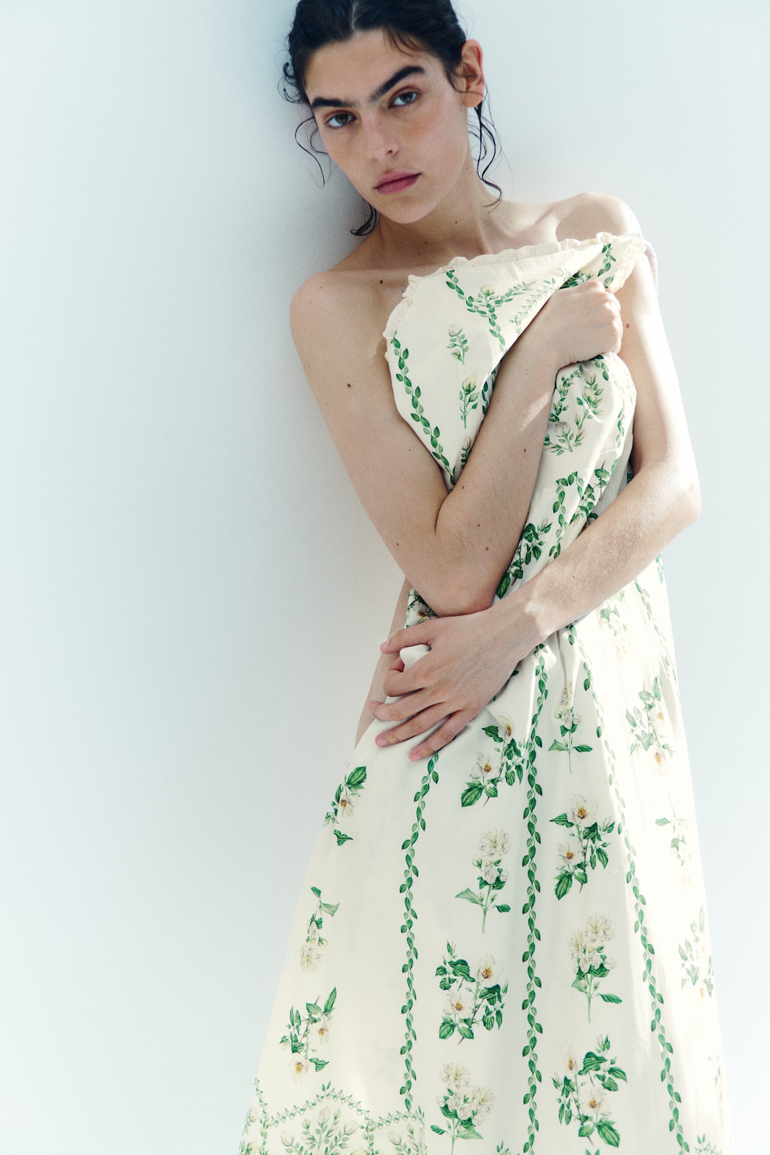 Flared-skirt cotton dress - Ivory/Floral - 5