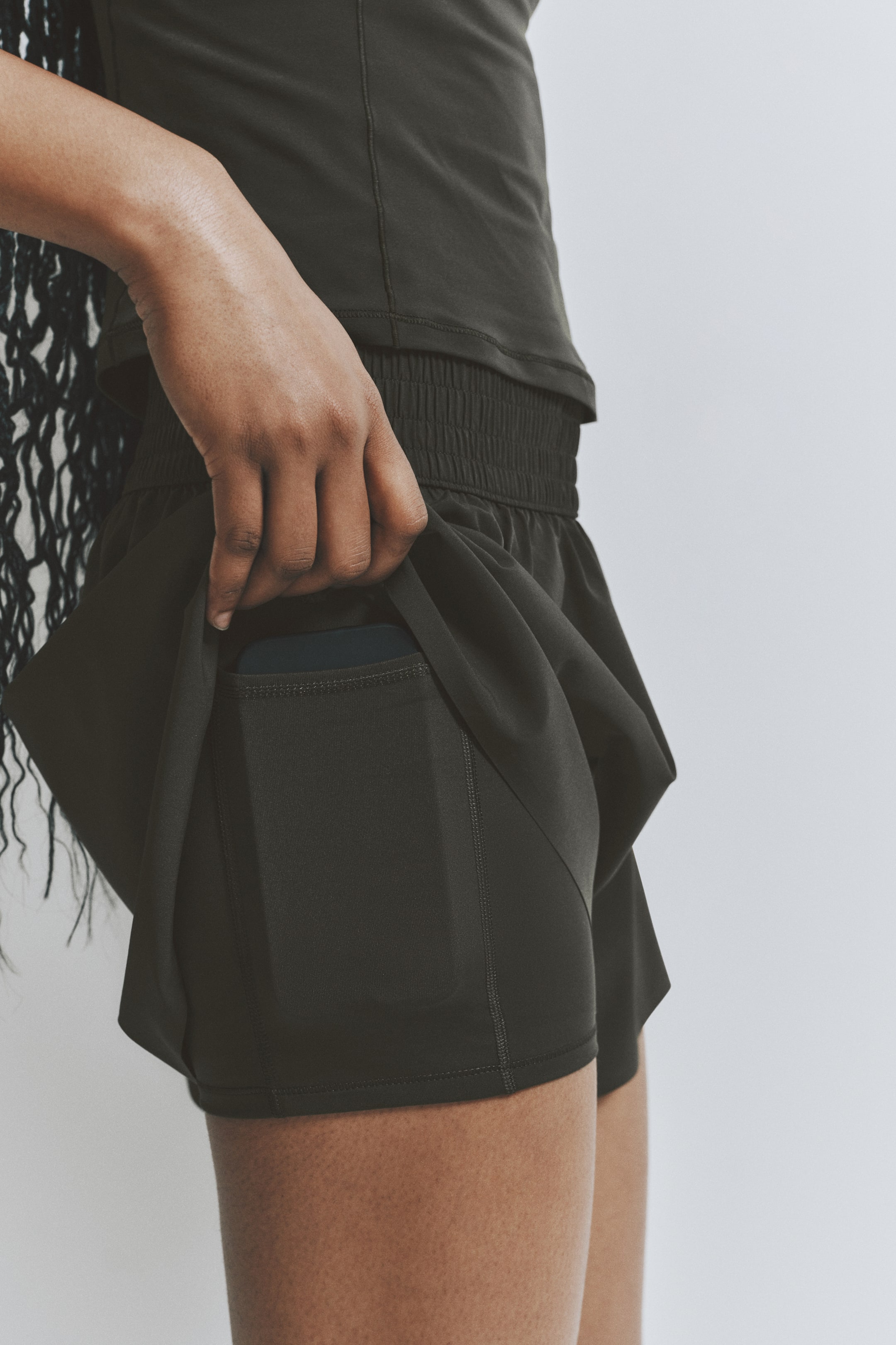 Layered Sports Shorts with Pocket