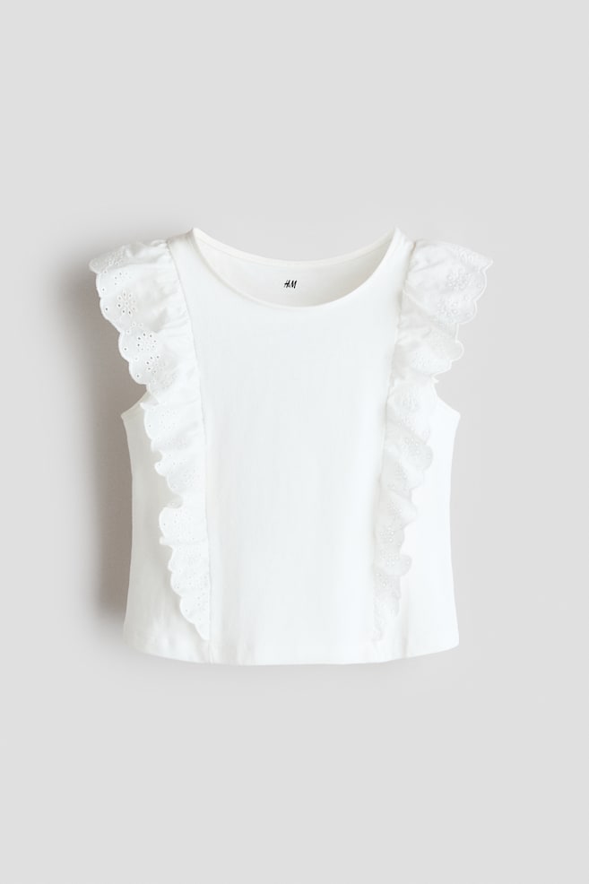 Ruffle-Trimmed Cotton Top - White/Light blue - 1