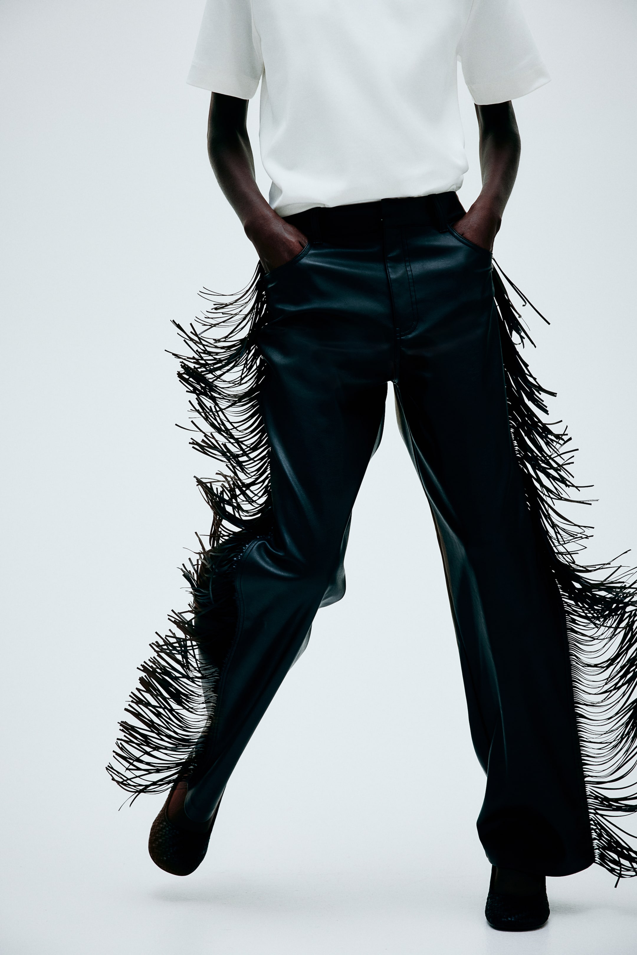 Coated Pants with Fringe