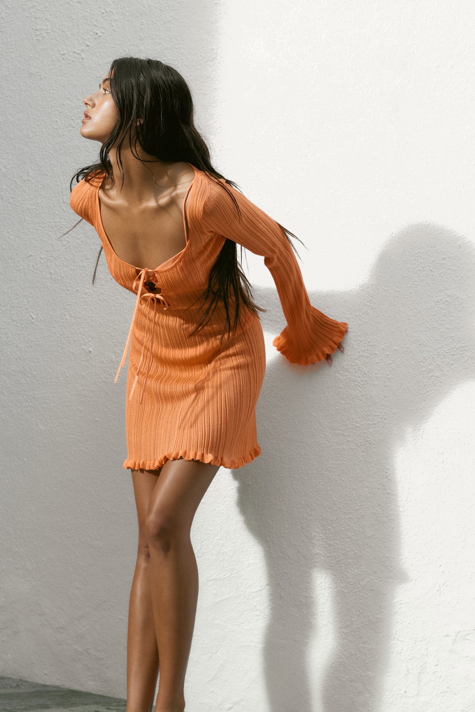 Rib-knit beach dress - Orange/Dark brown/Red/Yellow - 1