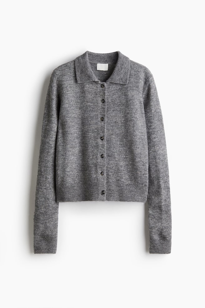 Collared cardigan - Grey marl/Cream - 1