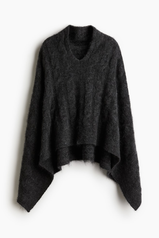 Cape en maille torsadée en mohair mélangé - Gris foncé - 1