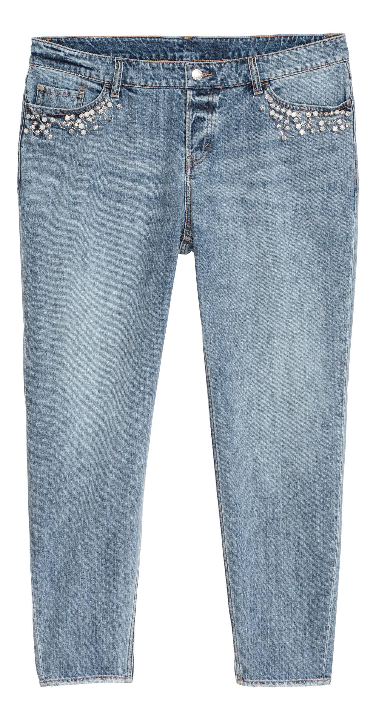 H&M+ Boyfriend Low Jeans Denim blue/Beads Ladies H&M