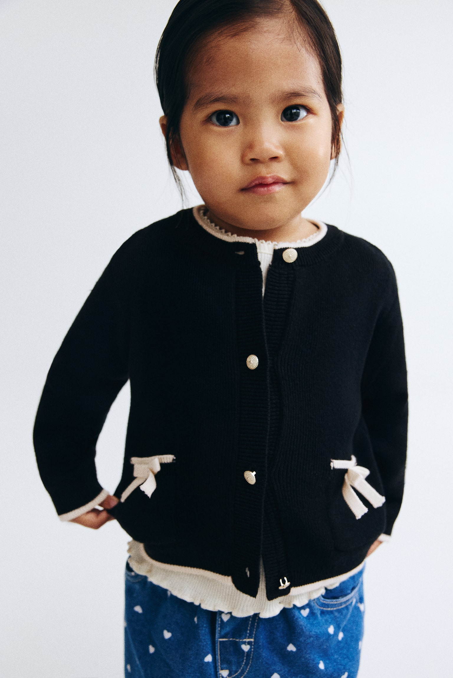 Feinstrick-Cardigan - Schwarz/Cremefarben/Schwarz - 1