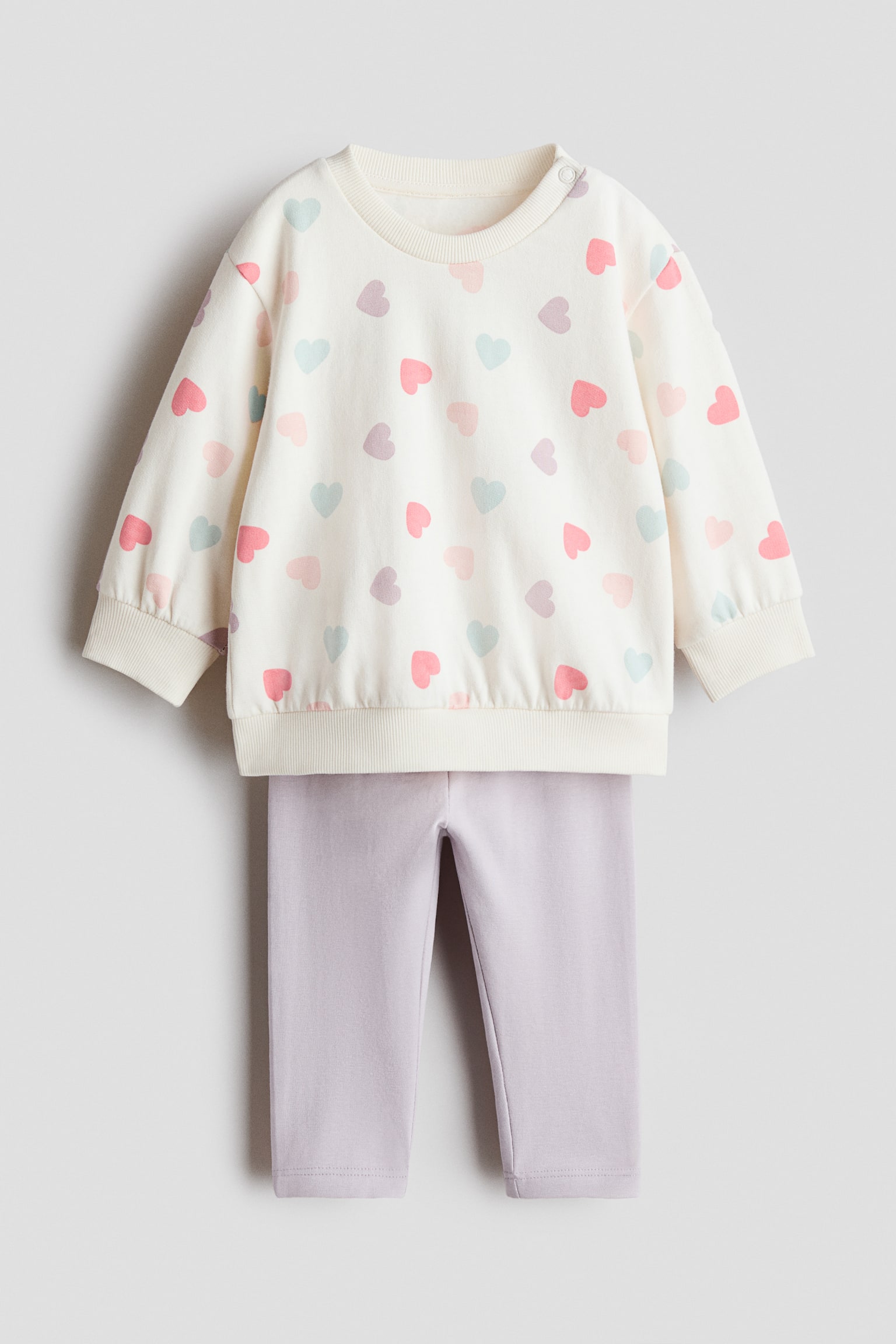 2-piece sweatshirt and leggings set - Light purple/Hearts/Navy blue/Striped/Light pink/Cherries/Cream/Mouse/Dark grey/Grey/Striped/Light dusty blue/Hello Friend/Beige/Spotted/White/Hearts/Light green/Dinosaur/Light beige/Floral