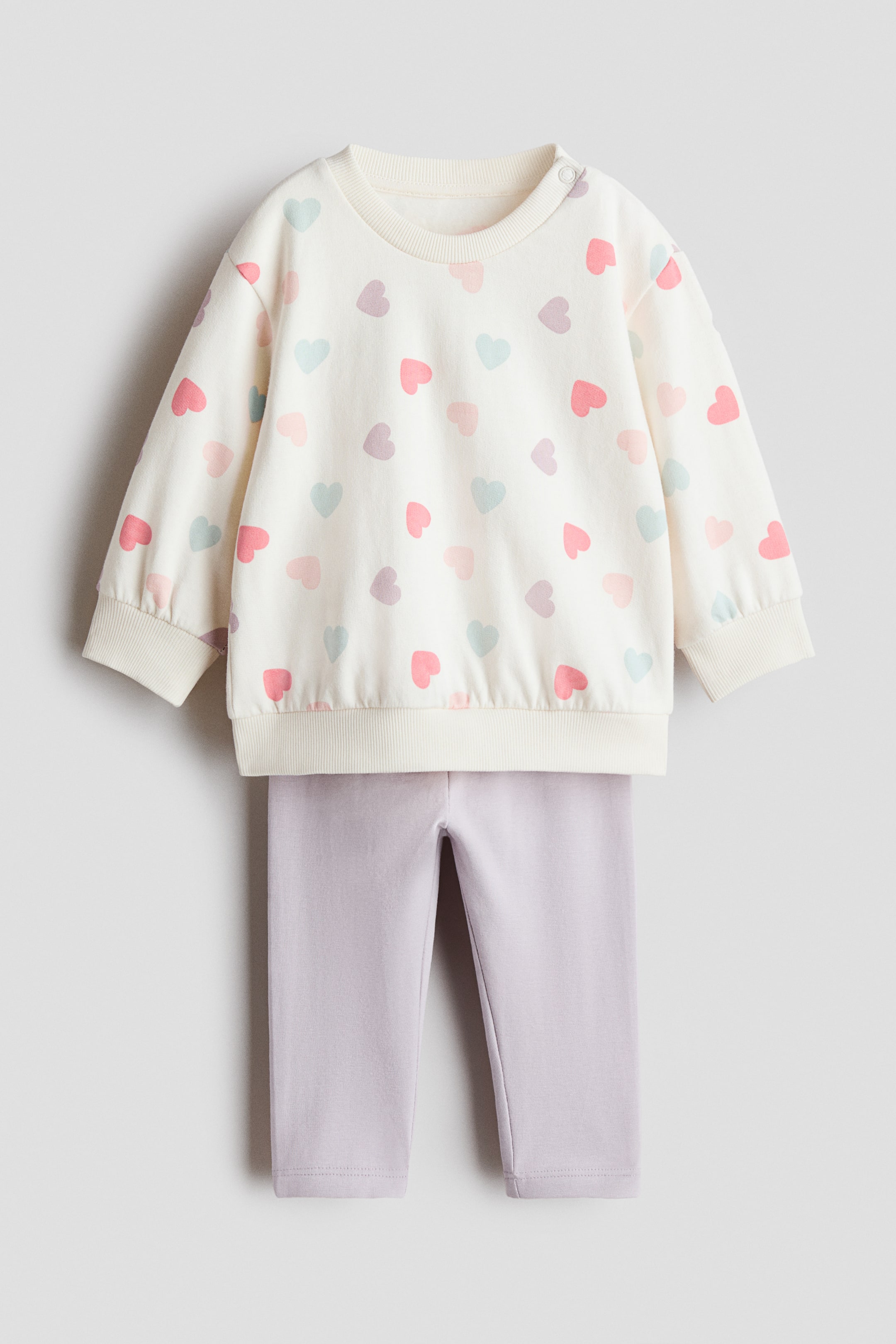 View larger image: 2-piece sweatshirt and leggings set - Light purple/Hearts - Kids | H&M SG 1