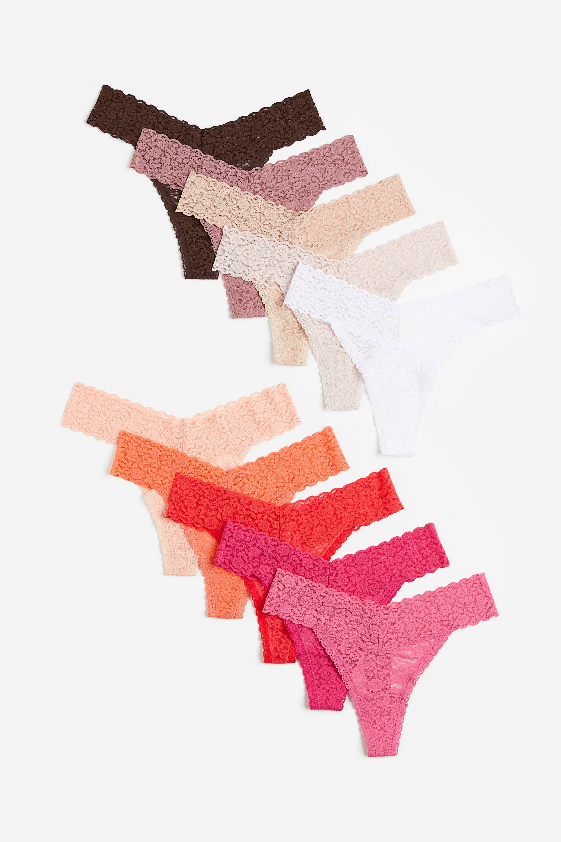 View larger image: 10-pack Lace Thong Briefs - Brown/dark pink/beige - Ladies | H&M PH 1