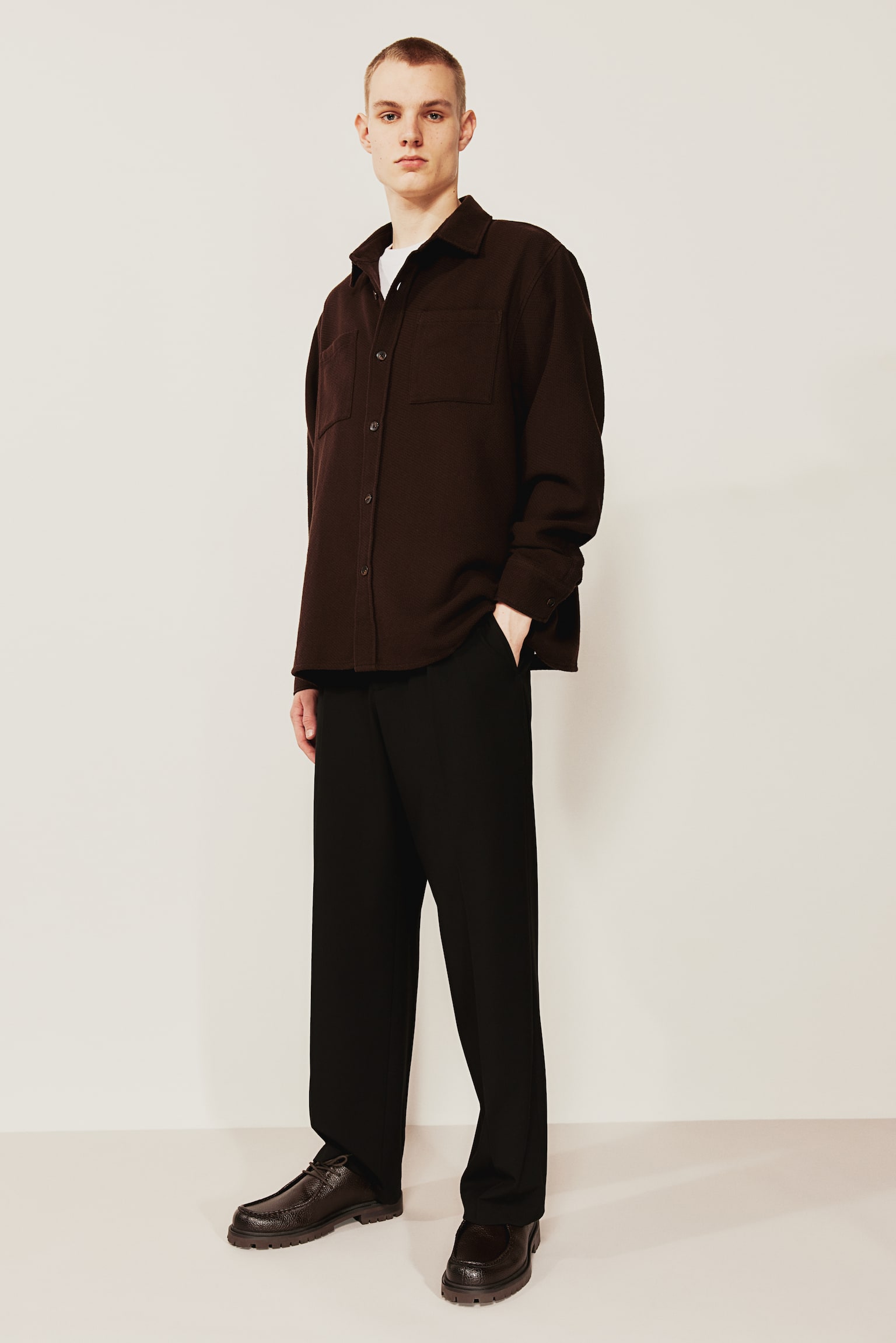 Regular Fit Waffled shirt - Dark brown - 4