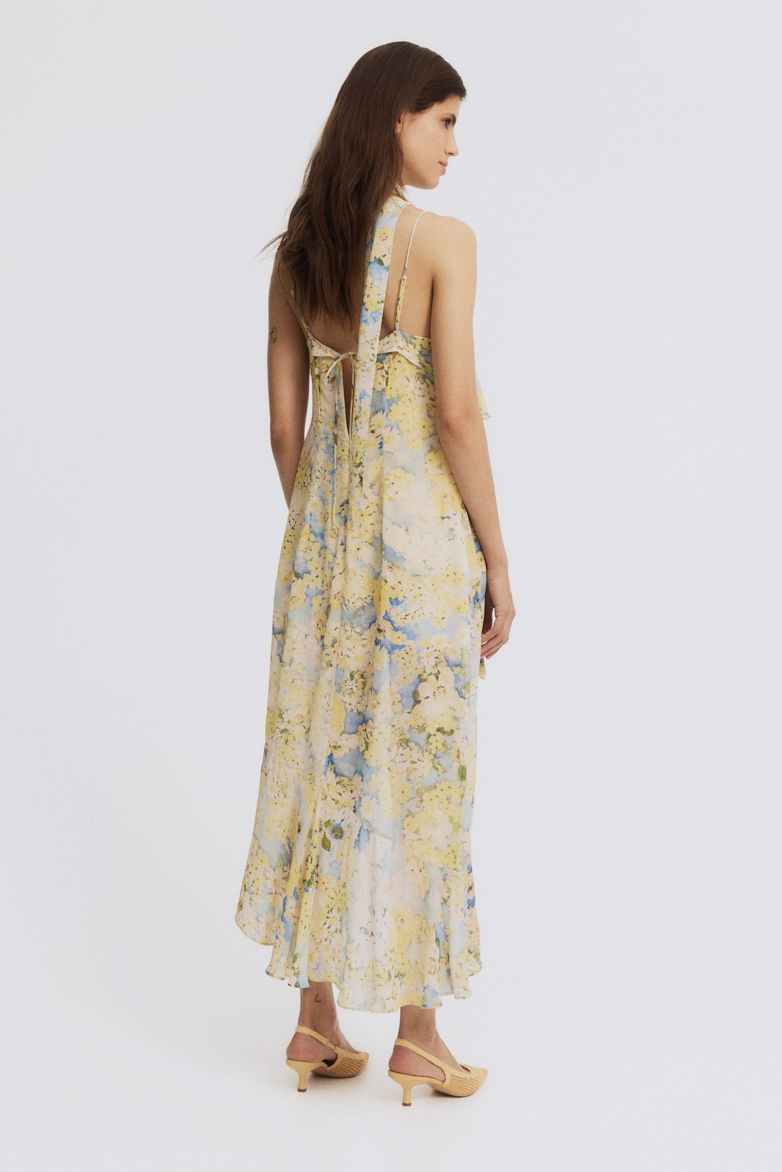 MAMA Flounced chiffon dress with scarf - Yellow/Floral - 6