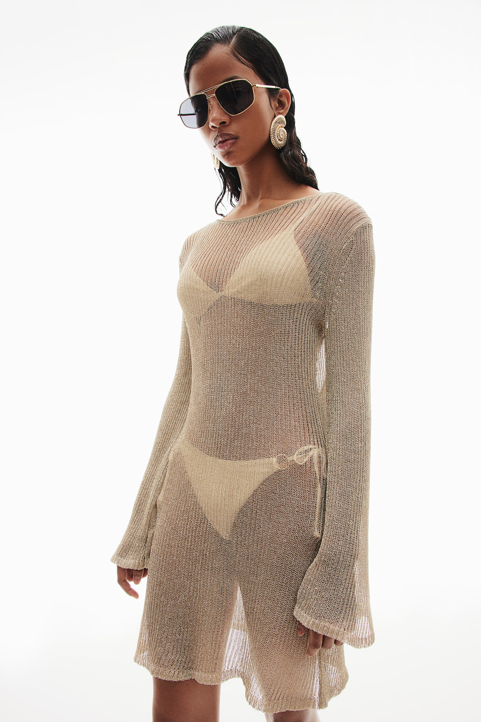 Open-back knitted dress - Gold-coloured/Cream/Black/Beige/White - 1