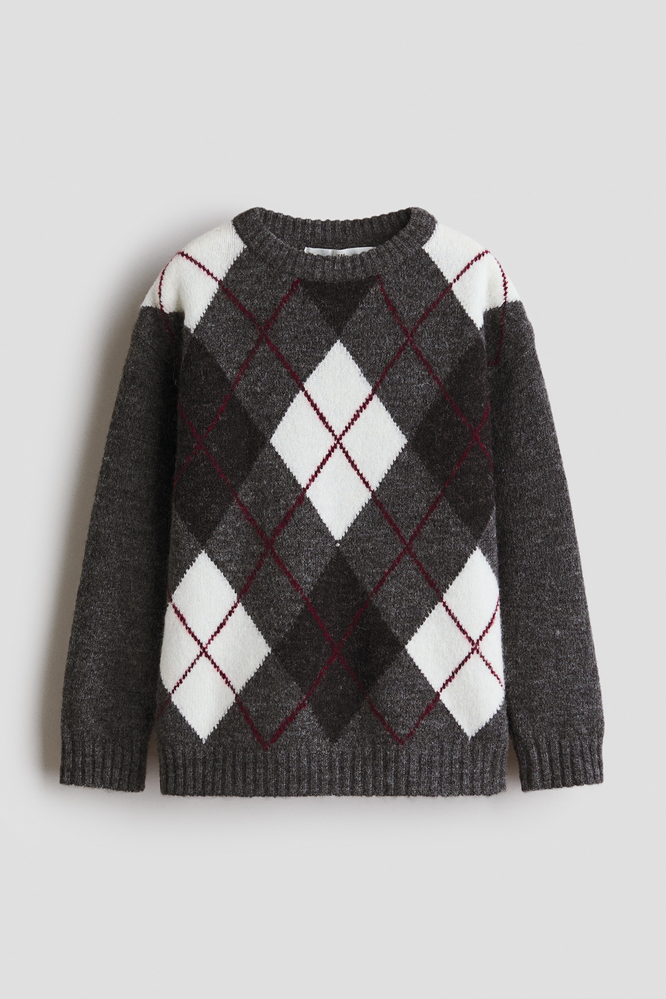 Jacquard-knit jumper - Grey marl/Argyle pattern