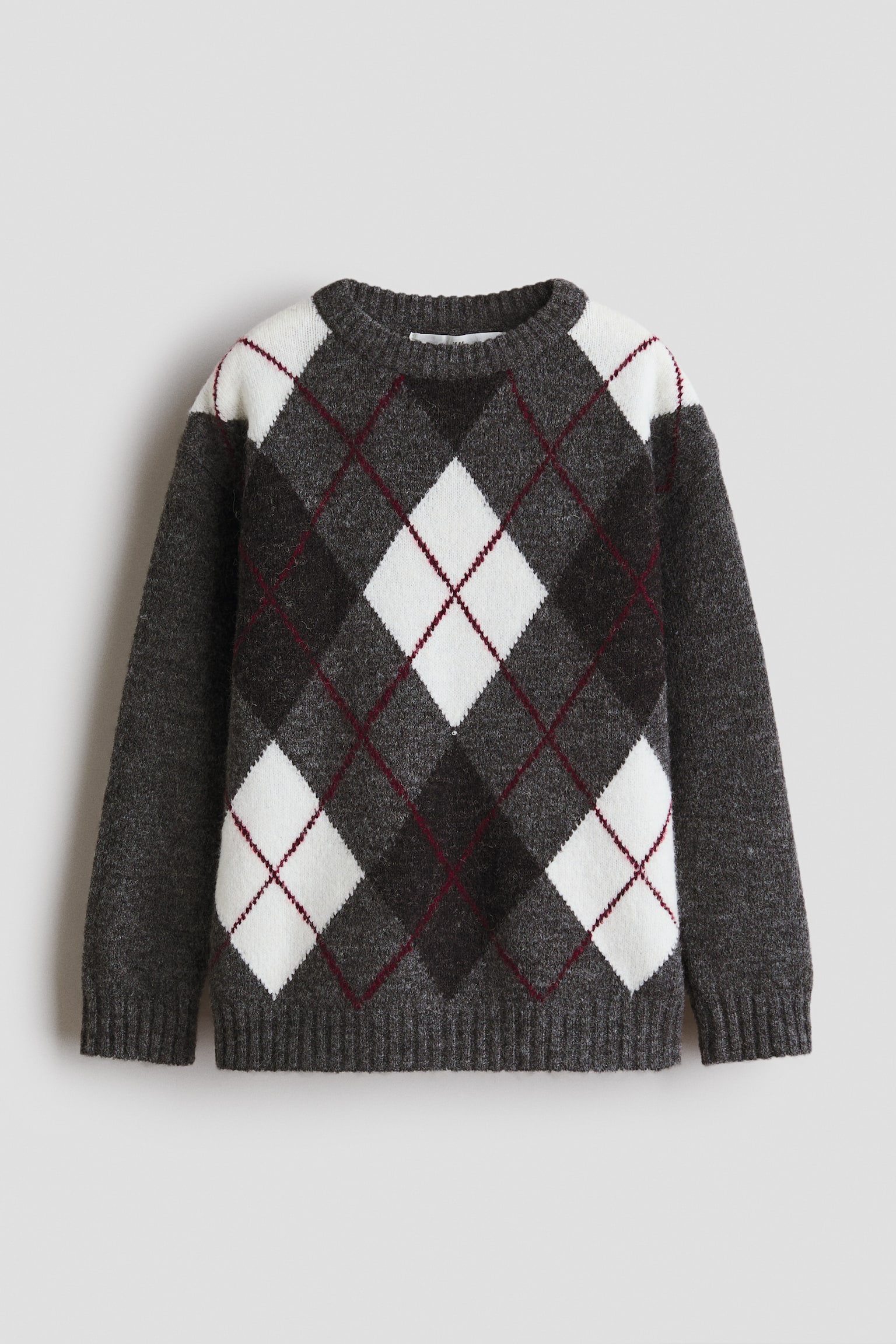 Jacquard-knit jumper - Grey marl/Argyle pattern - 2
