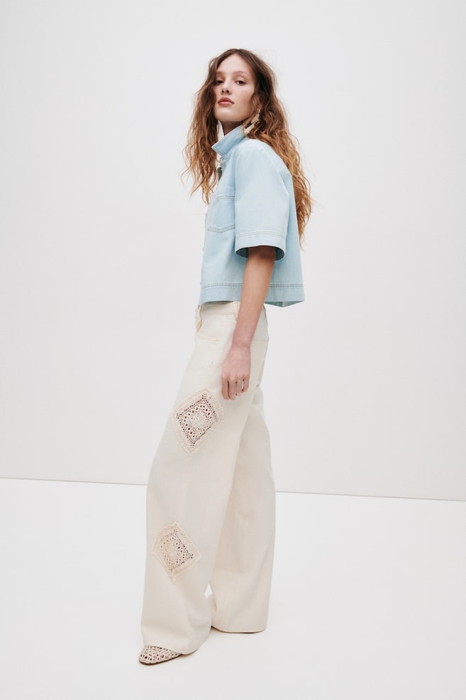Short-sleeved denim shirt - Light denim blue/Cream - 7