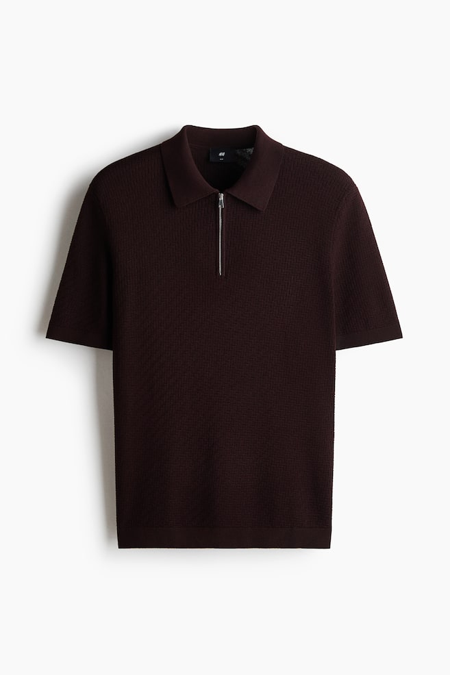 Polo texturé près du corps - Brun foncé/Beige/Noir/Marine - 1