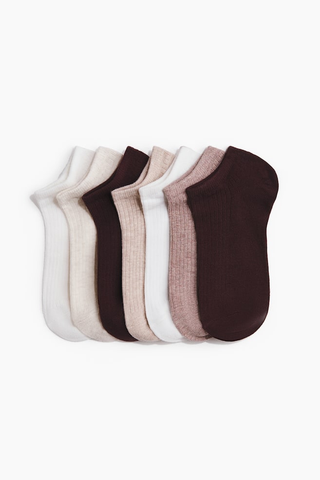 7-pack trainer socks - Dark brown/Beige/White/Cream/Floral/Light pink/Floral - 1