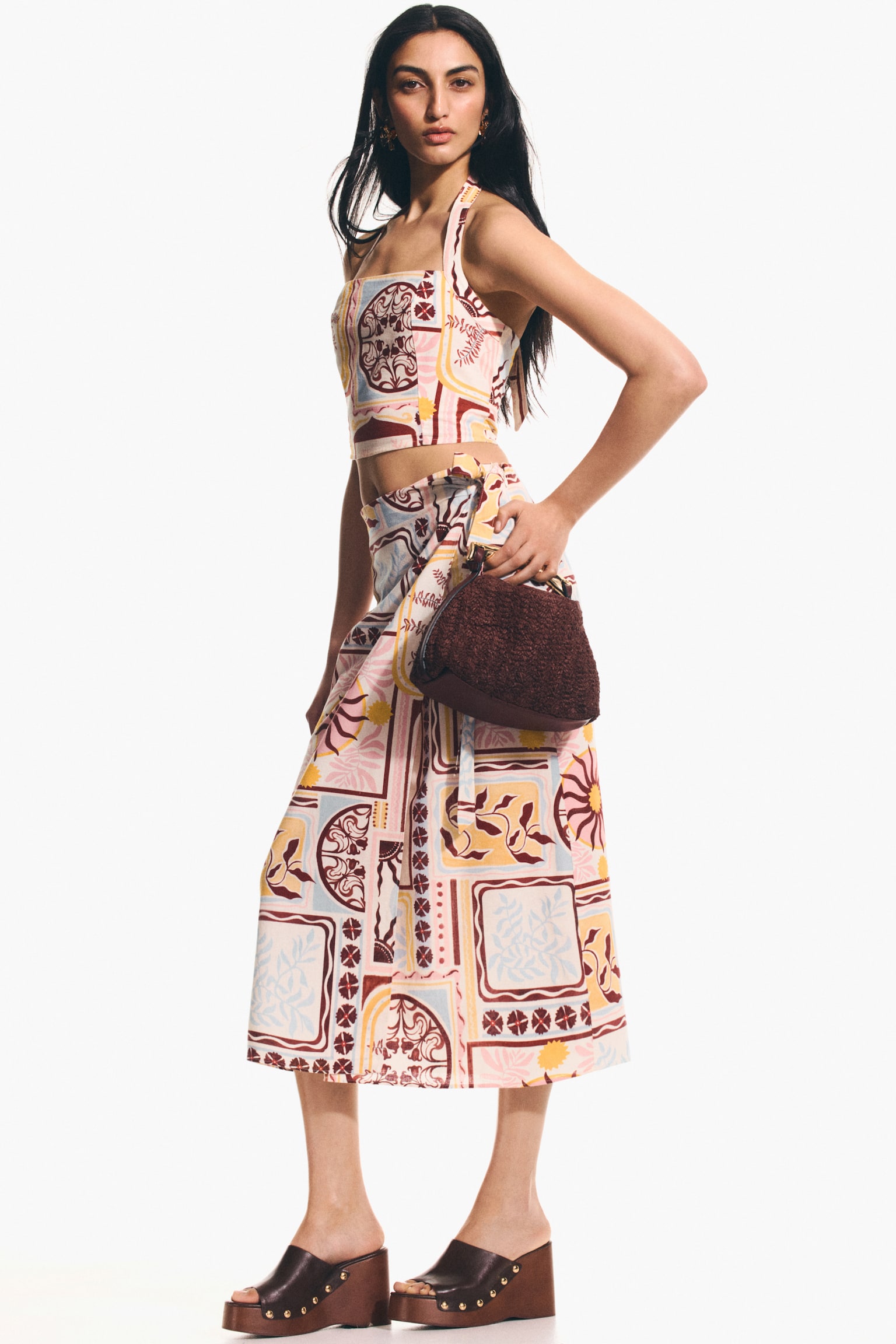 Falda cruzada en mezcla de lino - Crema/Diseño/Beige claro/Franjas - 5