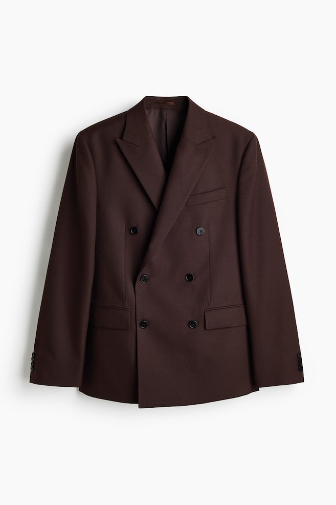 Regular-Fit Wool-Blend Double-Breasted Jacket - Dark brown/Navy blue/checked/Dark khaki green - 1