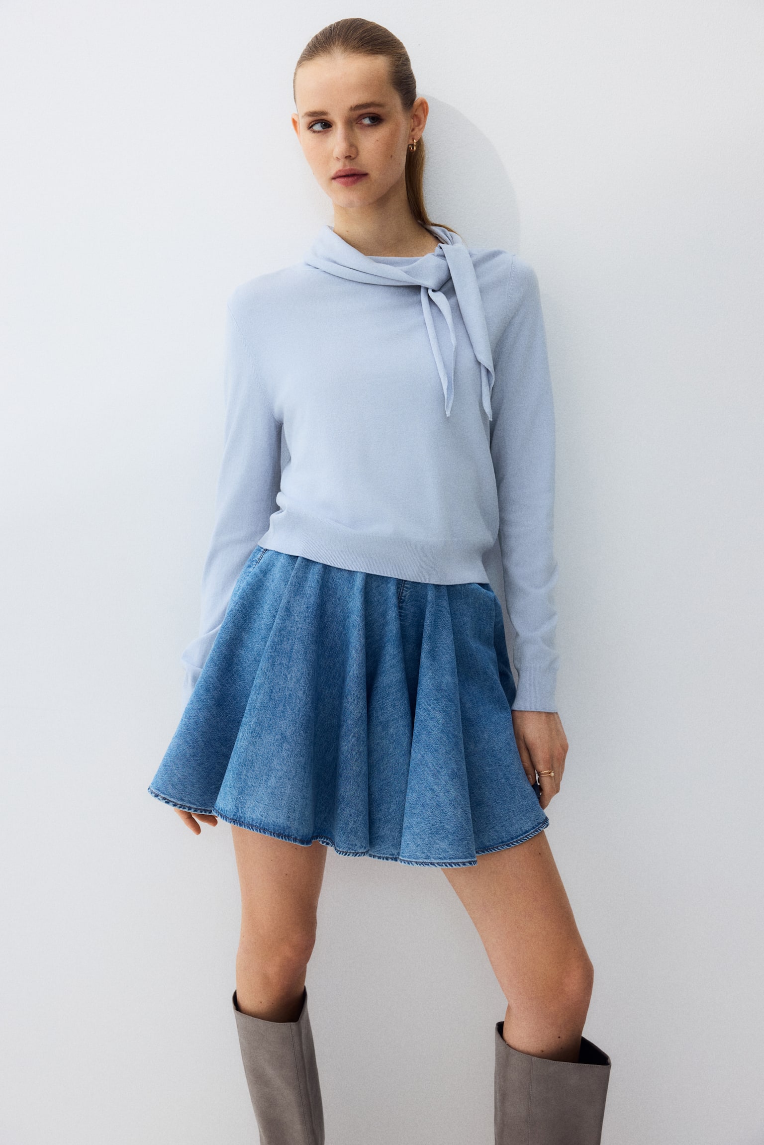 Scarf-collar jumper - Світло-блакитний/Темно-синій - 4