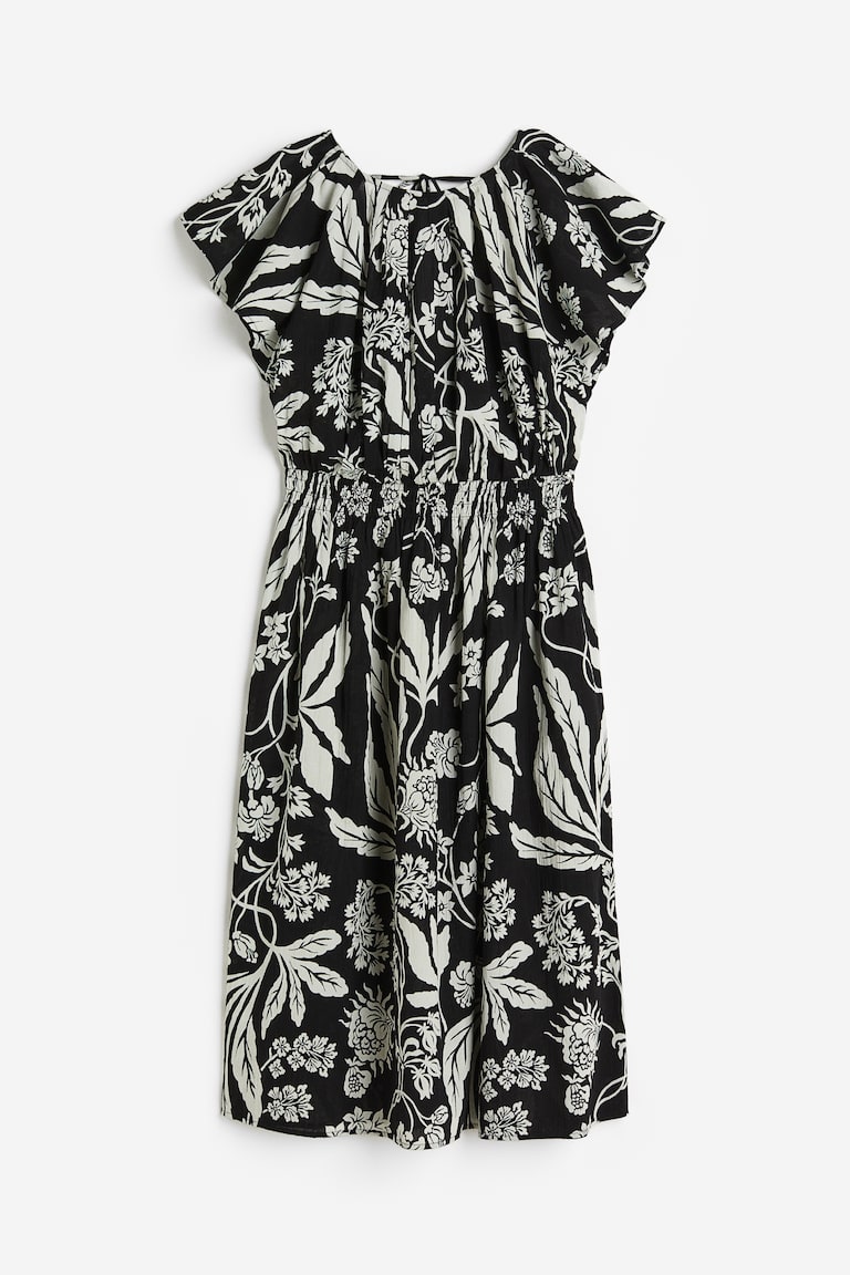 hm crinkle cotton dress Women's Black/floral Oversized Crinkled Dress
