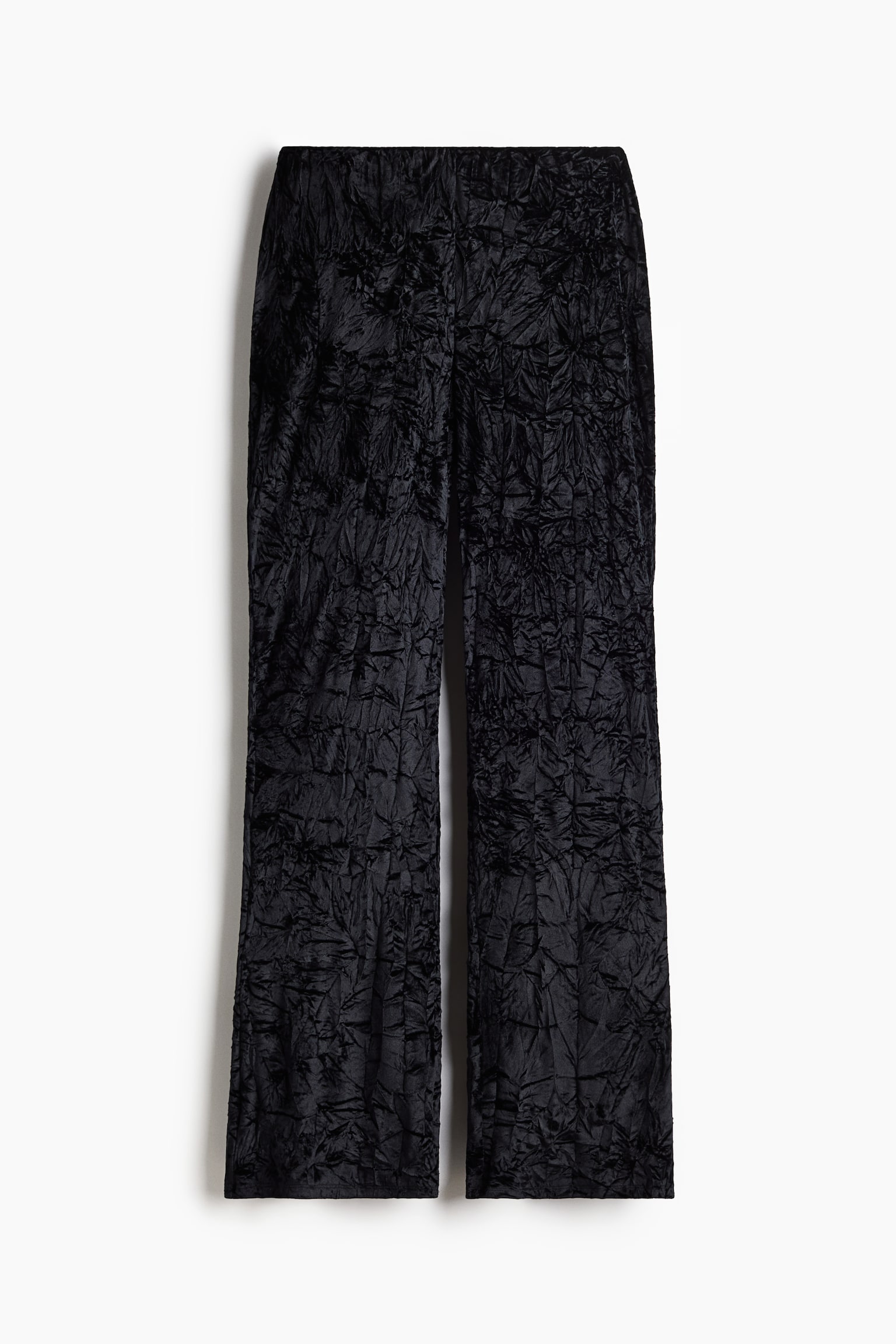 Flared crushed velour trousers - Black - 1