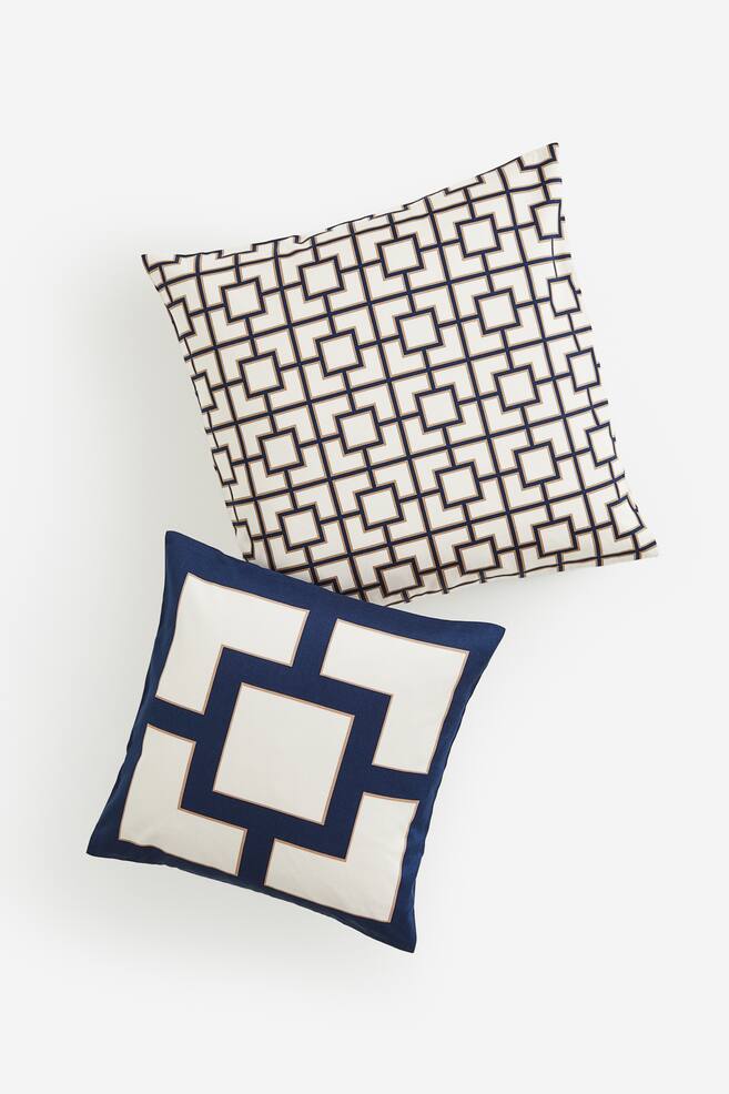 2-pack satin cushion covers - Navy blue/Patterned/White/Patterned/Light beige/Patterned - 1