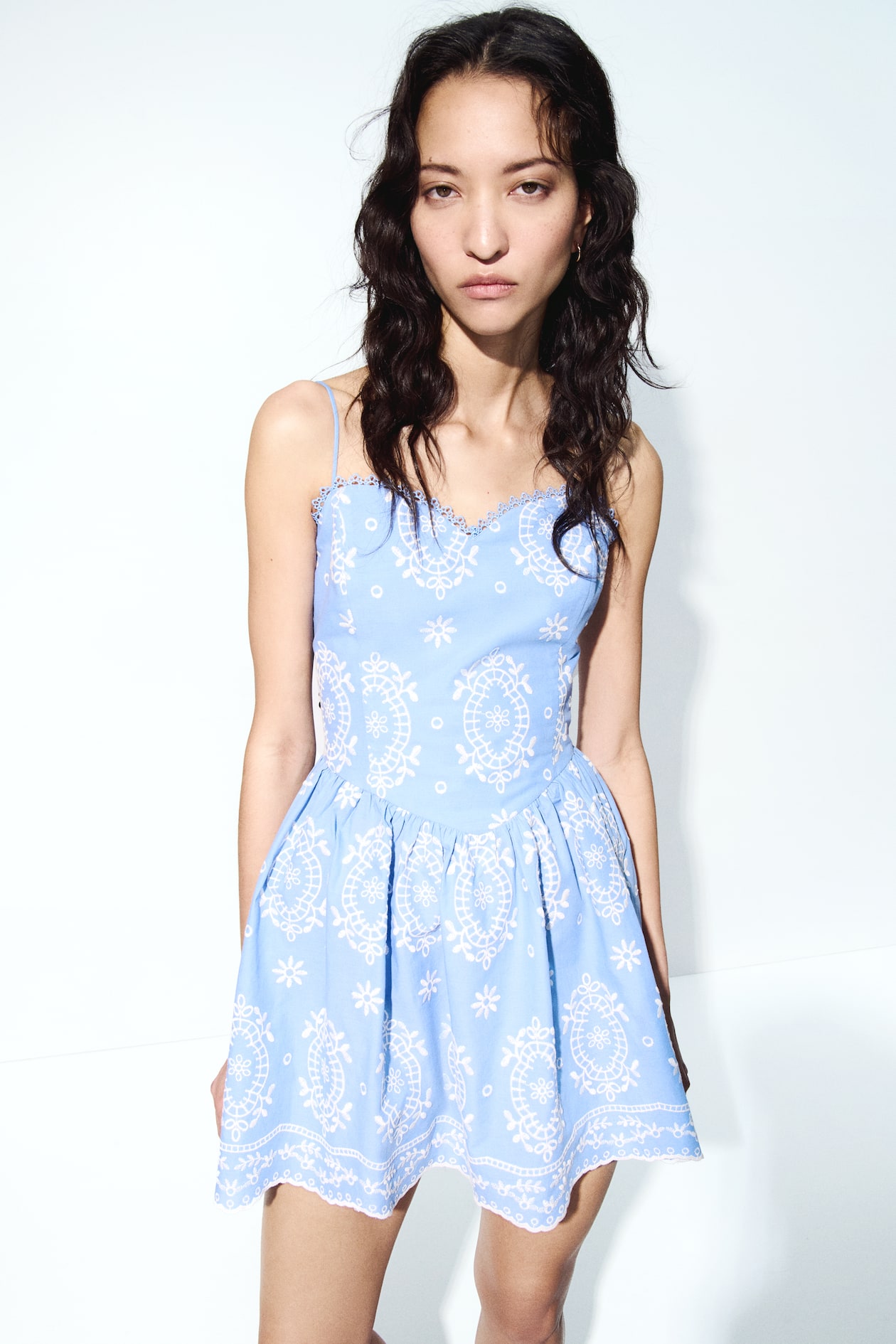 Embroidered Dress with Tie Shoulder Straps - image 4