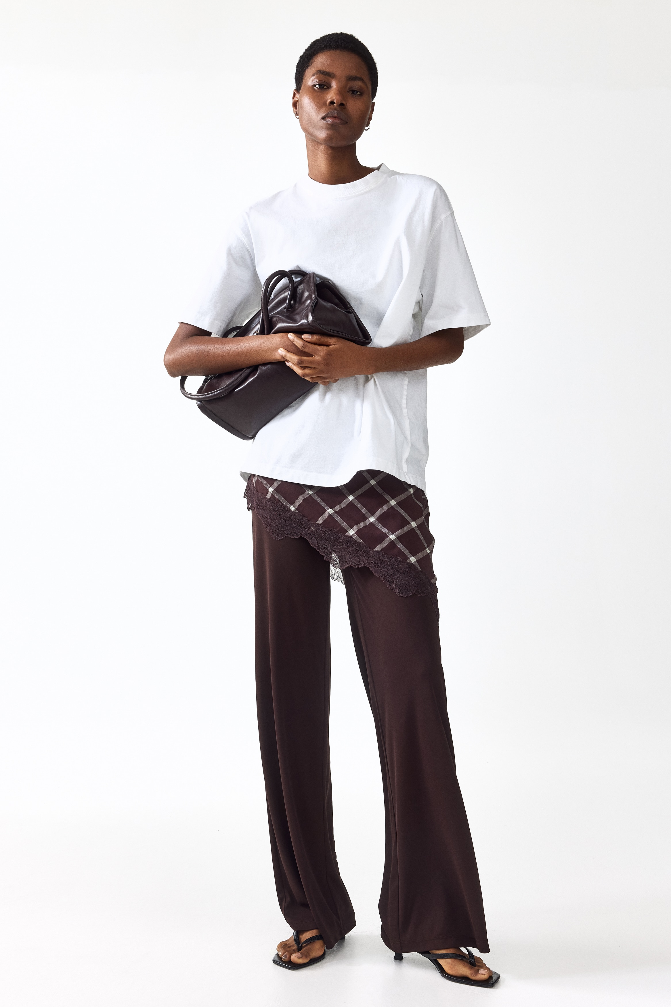 Pantalone sa suknjom - Tamnosmeđa/karirano