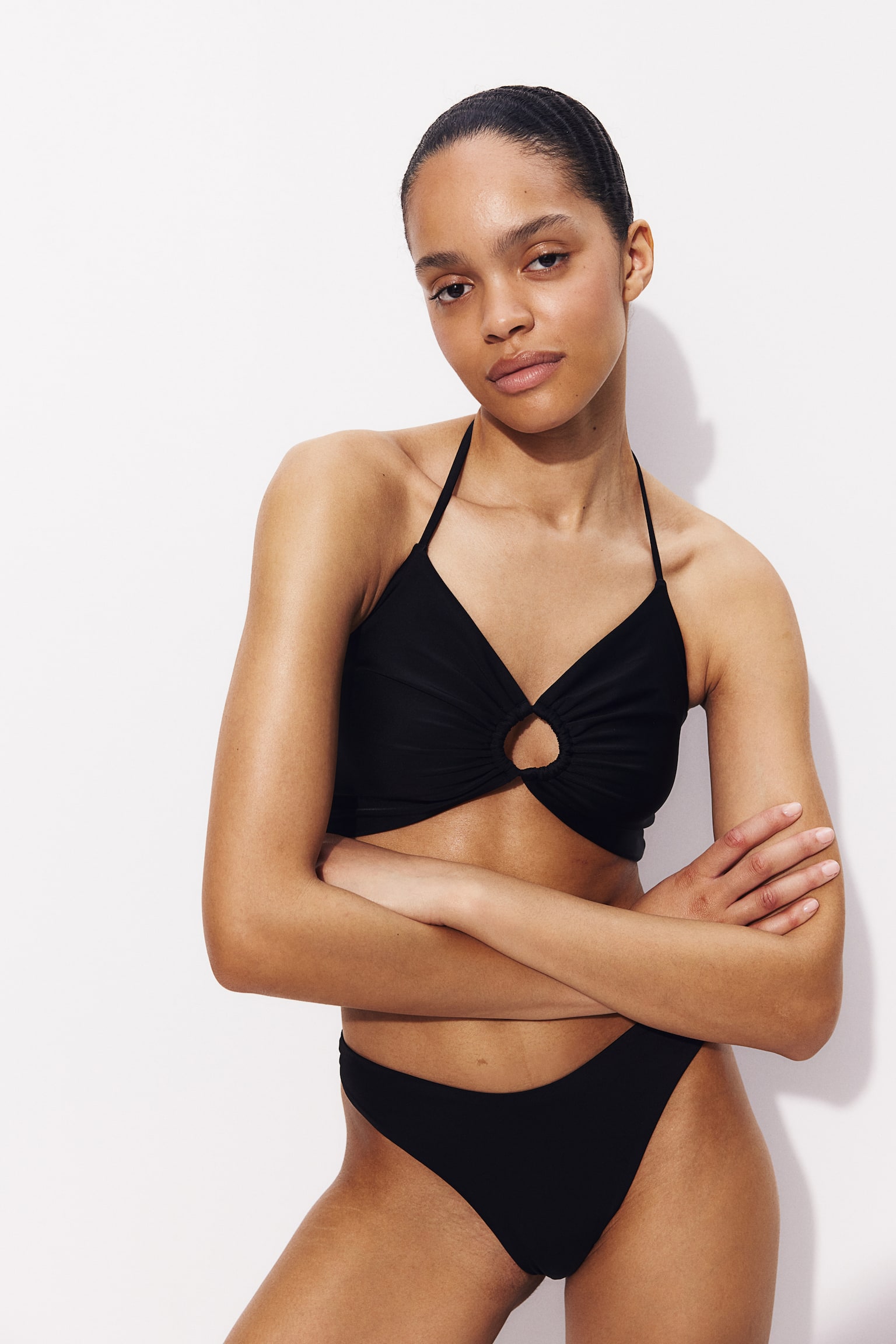 Halterneck swim top - Black/Pigeon blue/Shiny - 4