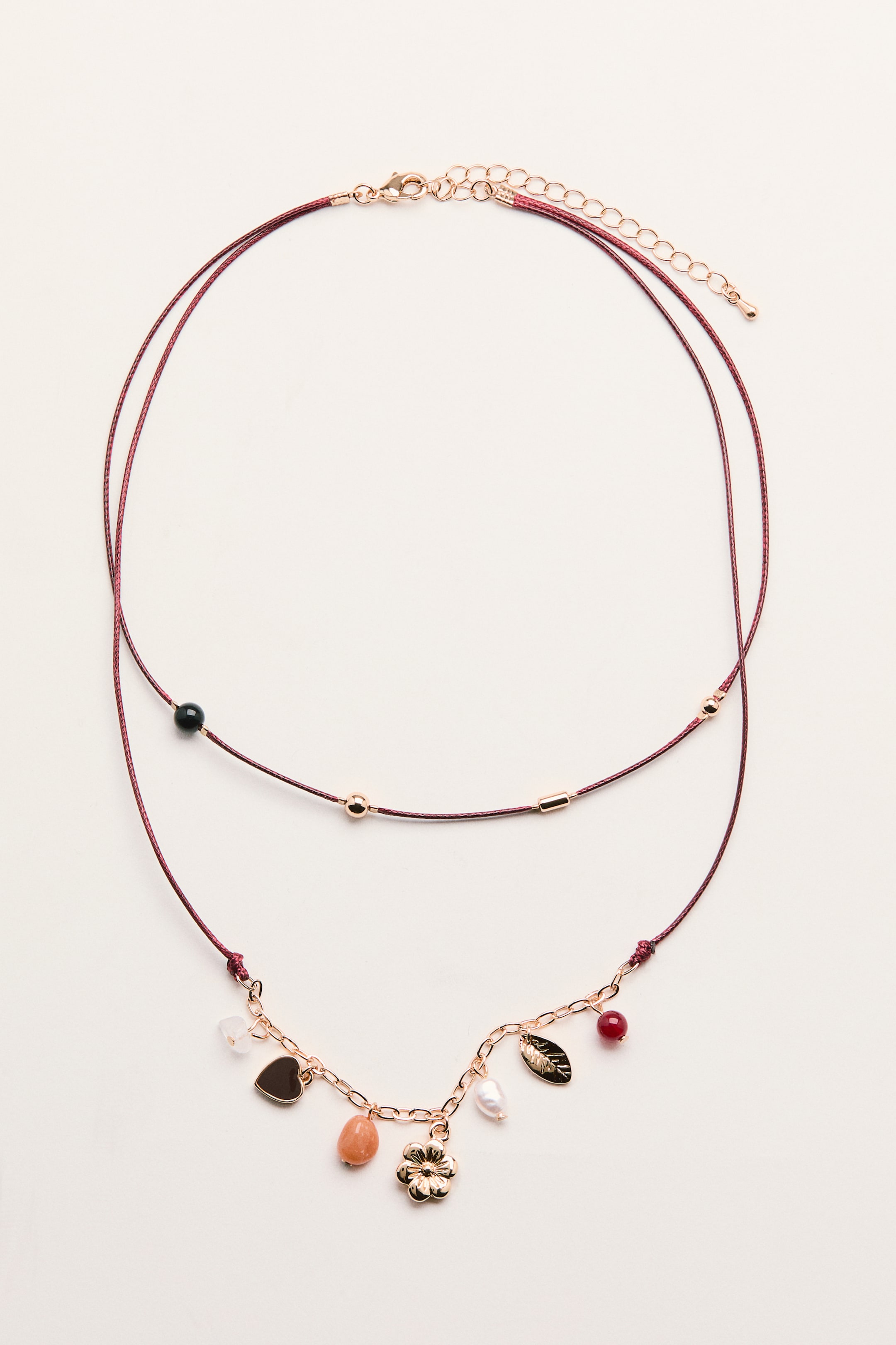 View larger image: Two-strand cord necklace - Burgundy/Gold-coloured - Ladies | H&M IN 1