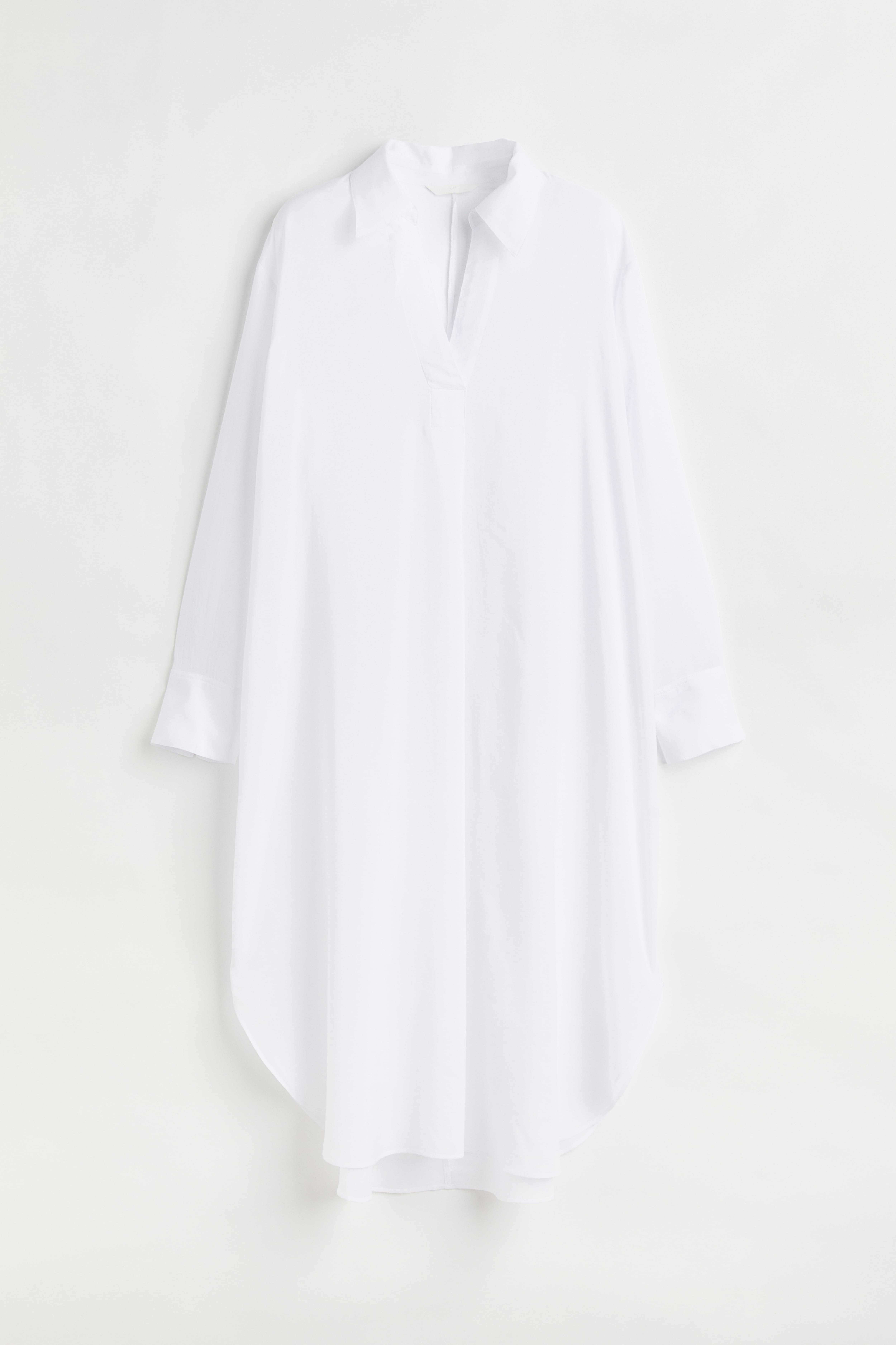 Lyocell-blend Shirt Dress - V-neck - Long sleeve - White - Ladies | H&M US