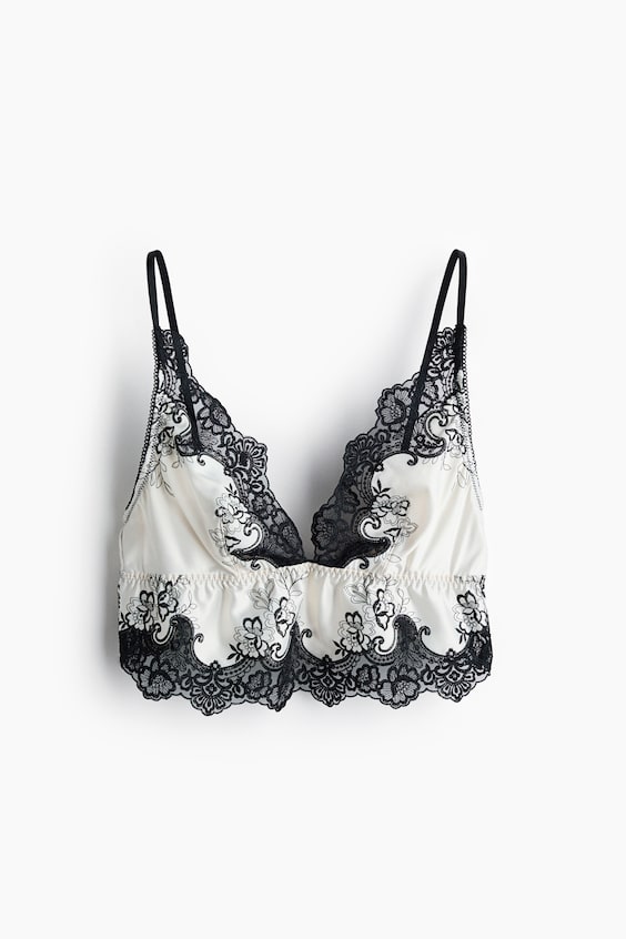 Бра Soft-Cup, атлас — H&M, цвет: Белый / Чёрный