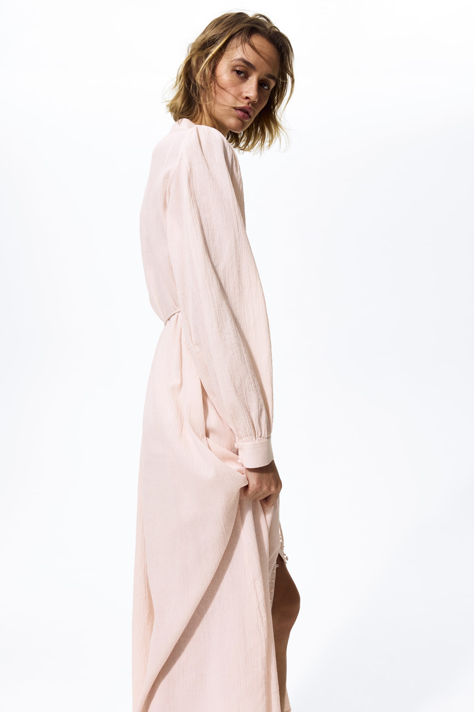 Lace-detail cotton dress - Light pink/Cream/Dark brown - 7