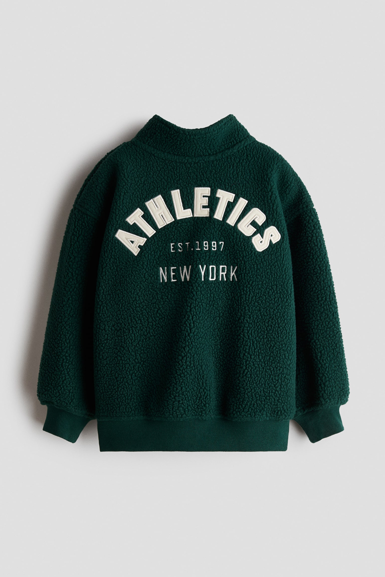 Детский свитшот H&M Teddy Fleece Sweatshirt with Collar, цвет: Тёмный зелёный — фото 2