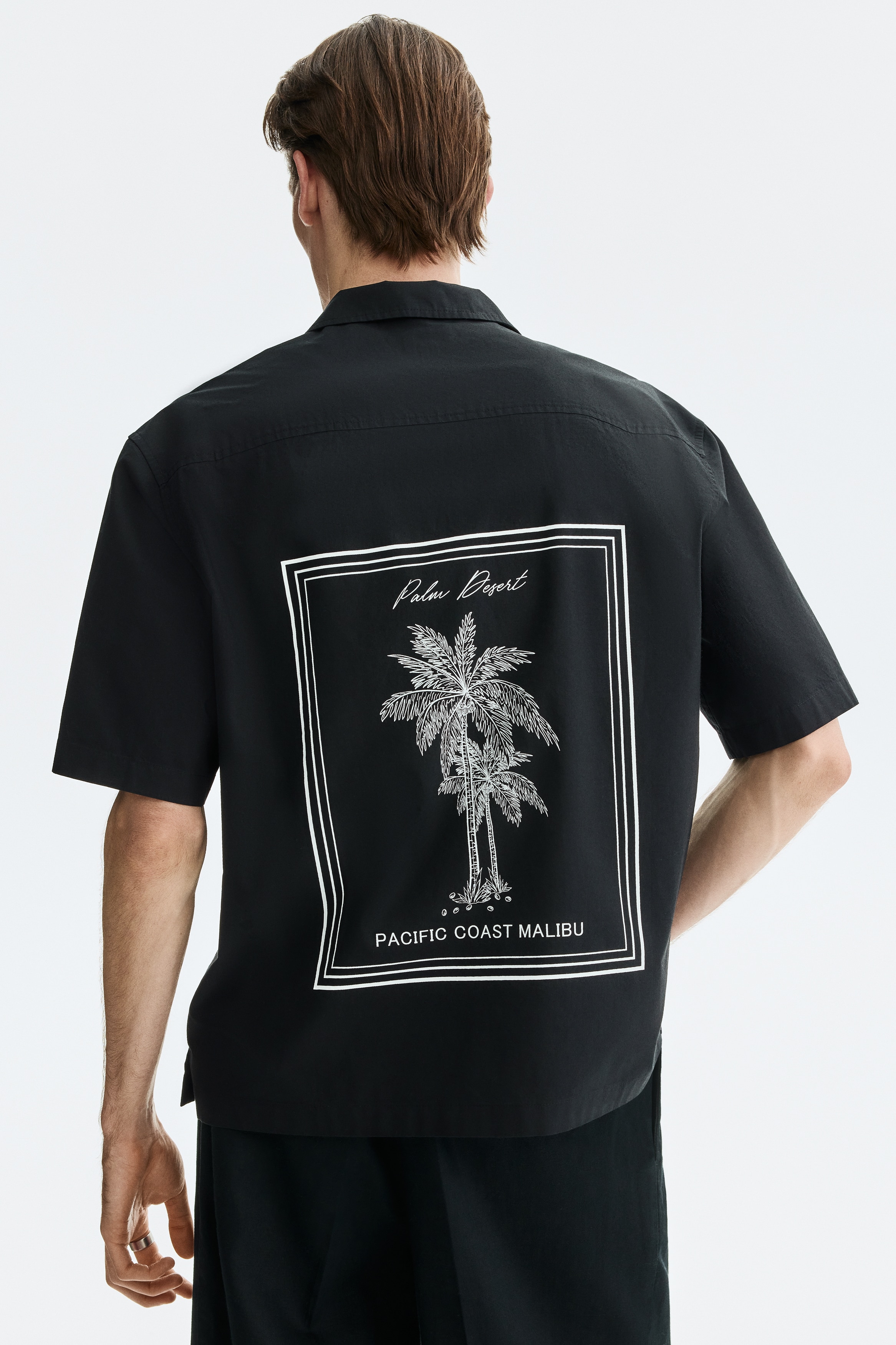 Men's Black/Palm Desert Relaxed-Fit Printed Resort Shirt | H&M US