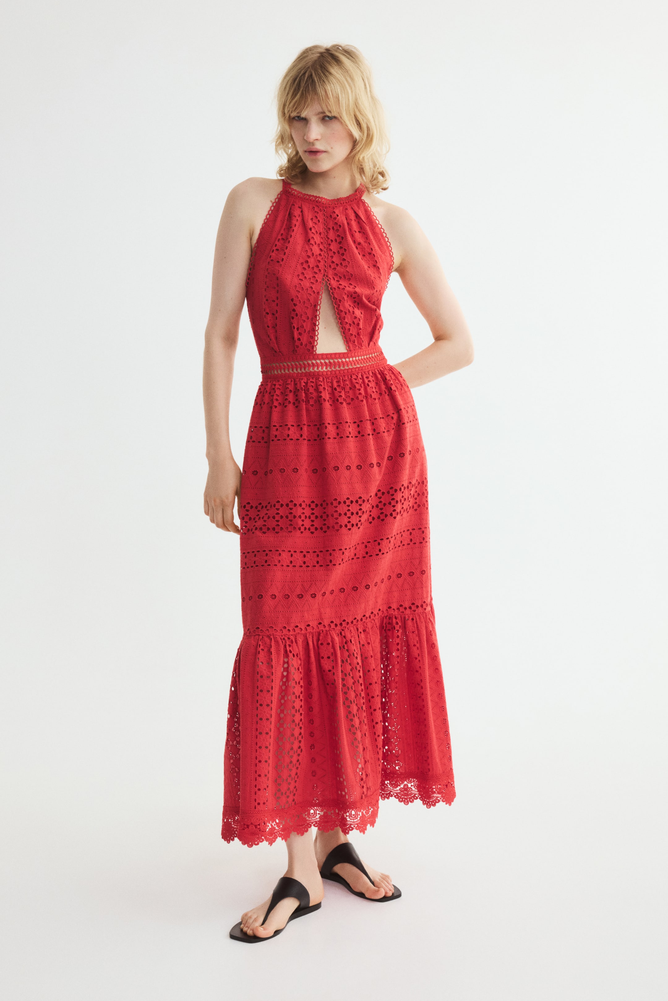 Grotere afbeelding bekijken: Jurk met cut-outs en broderie anglaise - Rood - DAMES | H&M BE 1