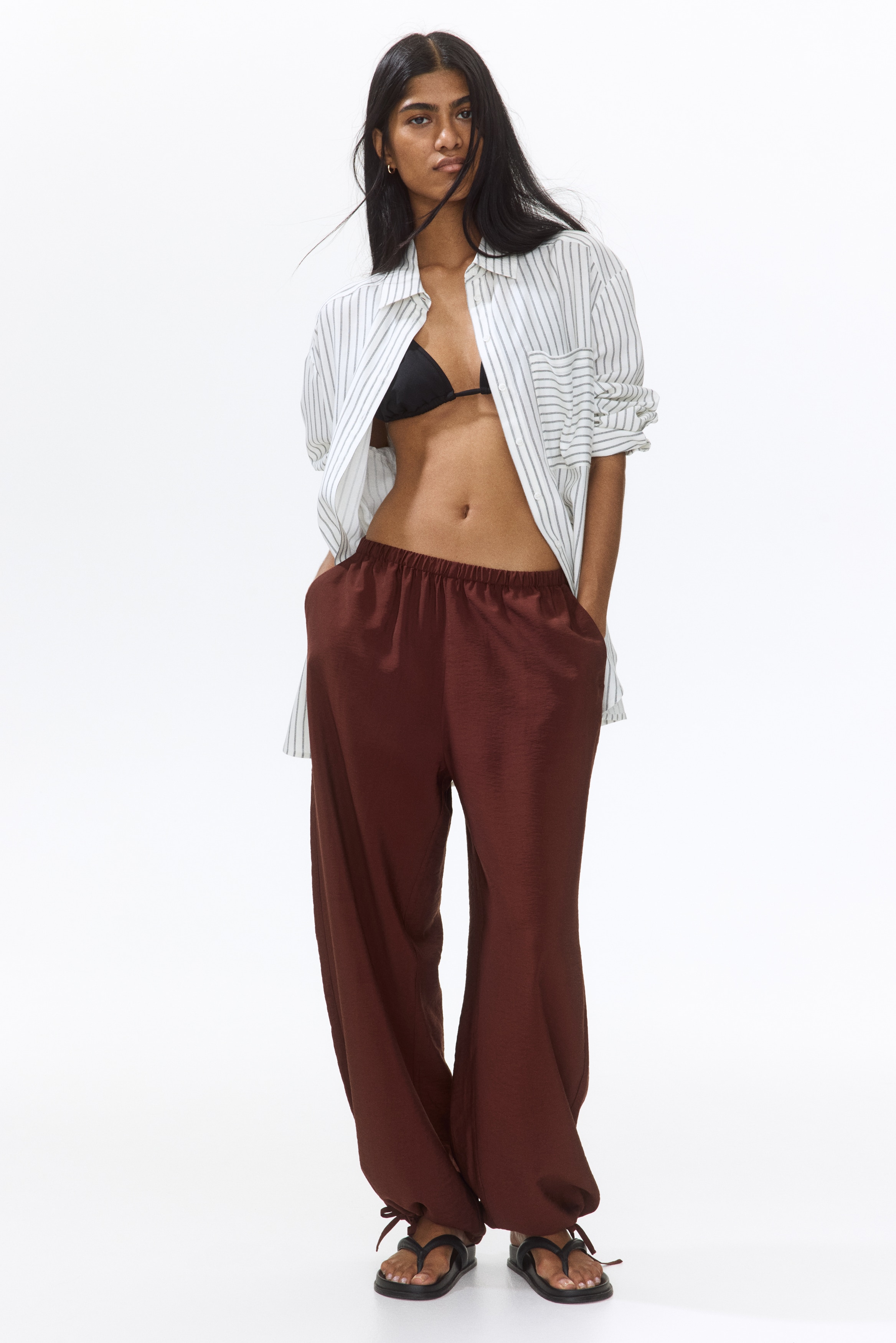Drawstring-detail balloon trousers - Rust brown/Orange