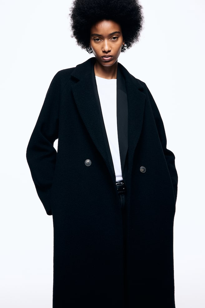 Double-breasted wool-blend coat - Black/Beige/Herringbone-patterned/Light grey - 4