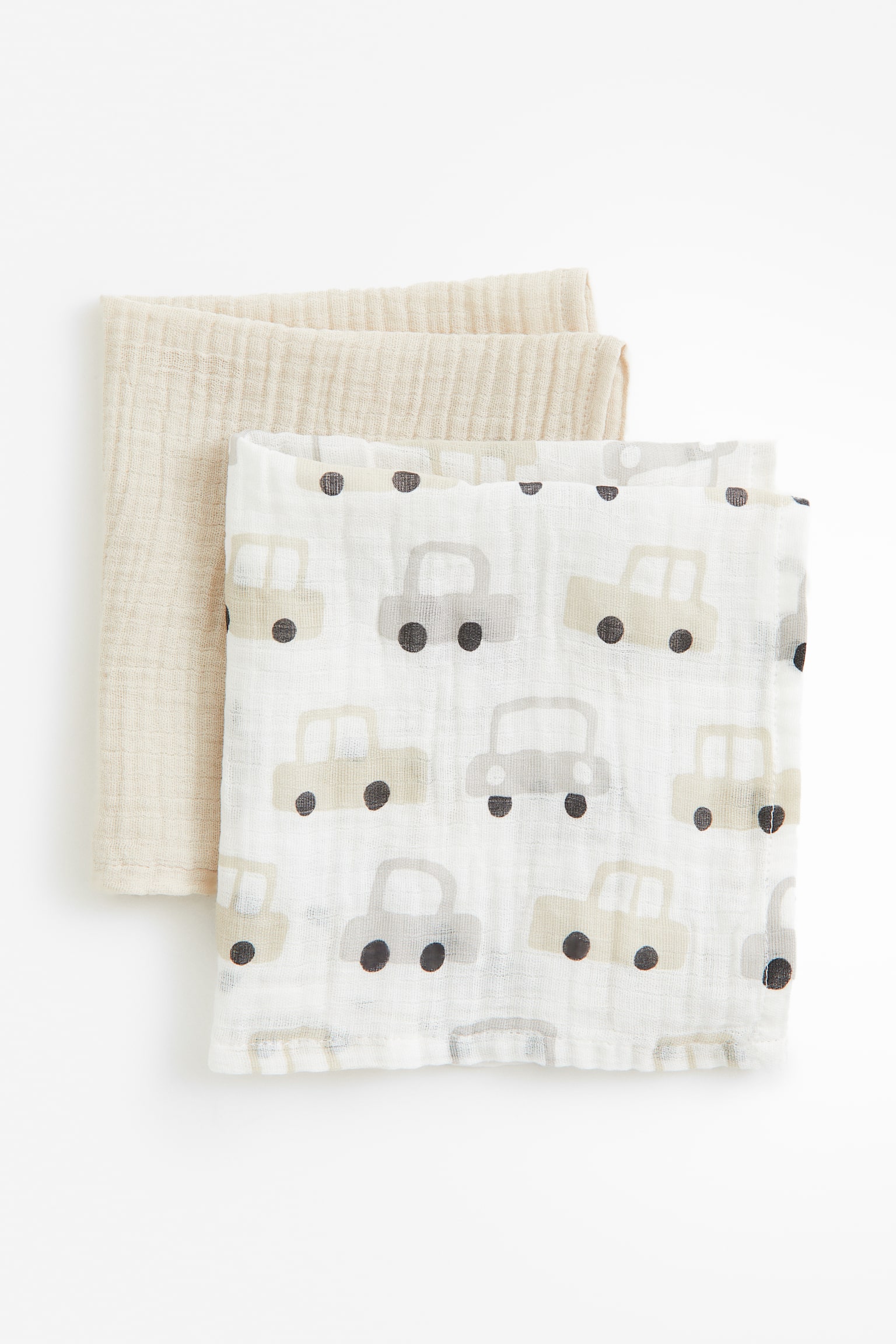 2-pack Paños para bebé en muselina - Blanco/Coches/Blanco/Osos/Blanco/Estrellas