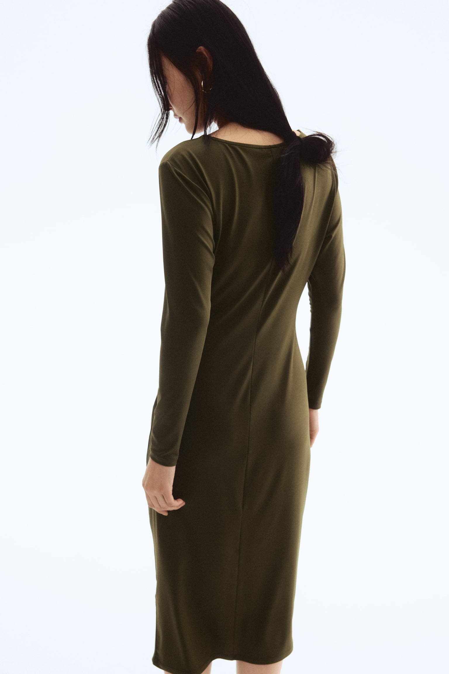 Burgu Detaylı Elbise - Koyu haki - 5